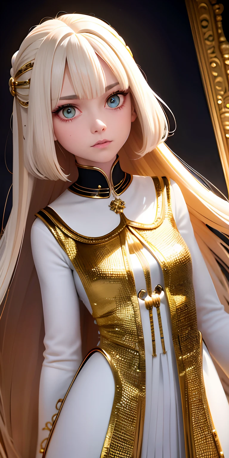 Need,tmasterpiece,whaite hair,Golden eyes,White yarn,face,The upper part of the body,Hairline,Fair skin,SideBraid,8K,high qulity,pixar-style