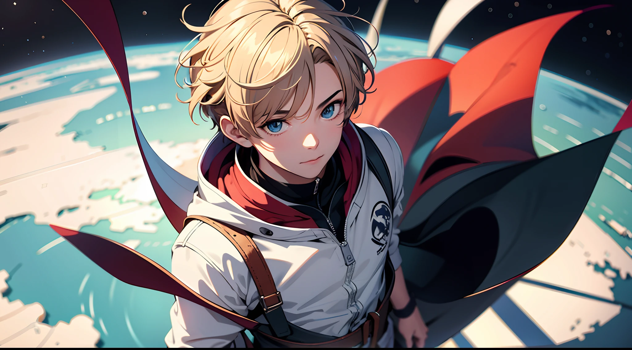 ridiculous resolution, high resolution, (masterpiece:1.4), super detailed, 1boy, seen from above, space, floating, --v 6