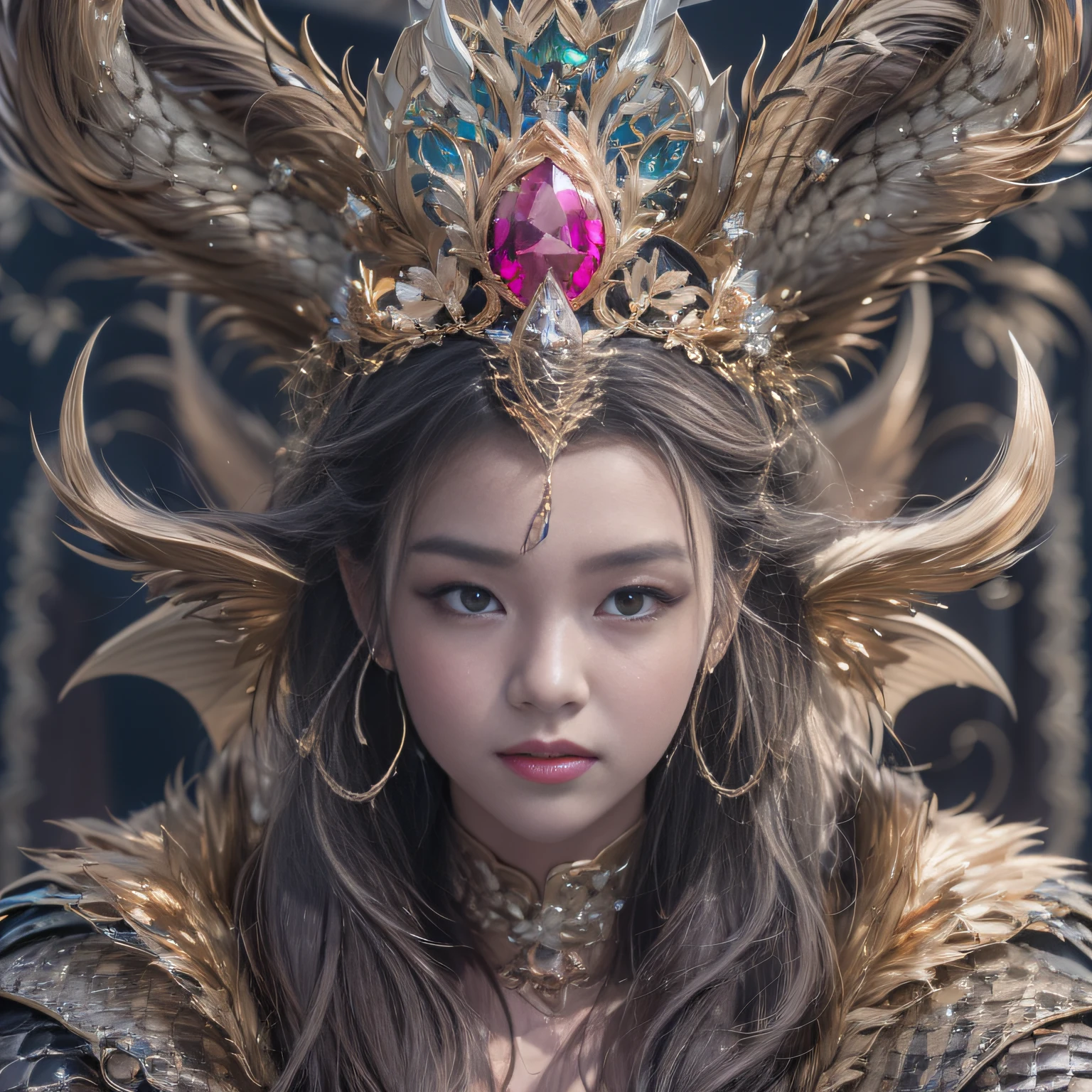 16k(tmasterpiece,k hd,hyper HD,16k)short detailed hair,Gold jewelry area in the back room,King Girl ,Silver Dragon Protector (realisticlying:1.4),Python pattern robe,Purple-pink tiara,Snowflakes fluttering,The background is pure,Hold your head high,Be proud,The nostrils look at people, A high resolution, the detail, RAW photogr, Sharp Re, Nikon D850 Film Stock Photo by Jefferies Lee 4 Kodak Portra 400 Camera F1.6 shots, Rich colors, ultra-realistic vivid textures, Dramatic lighting, Unreal Engine Art Station Trend, cinestir 800,Hold your head high,Be proud,The nostrils look at people