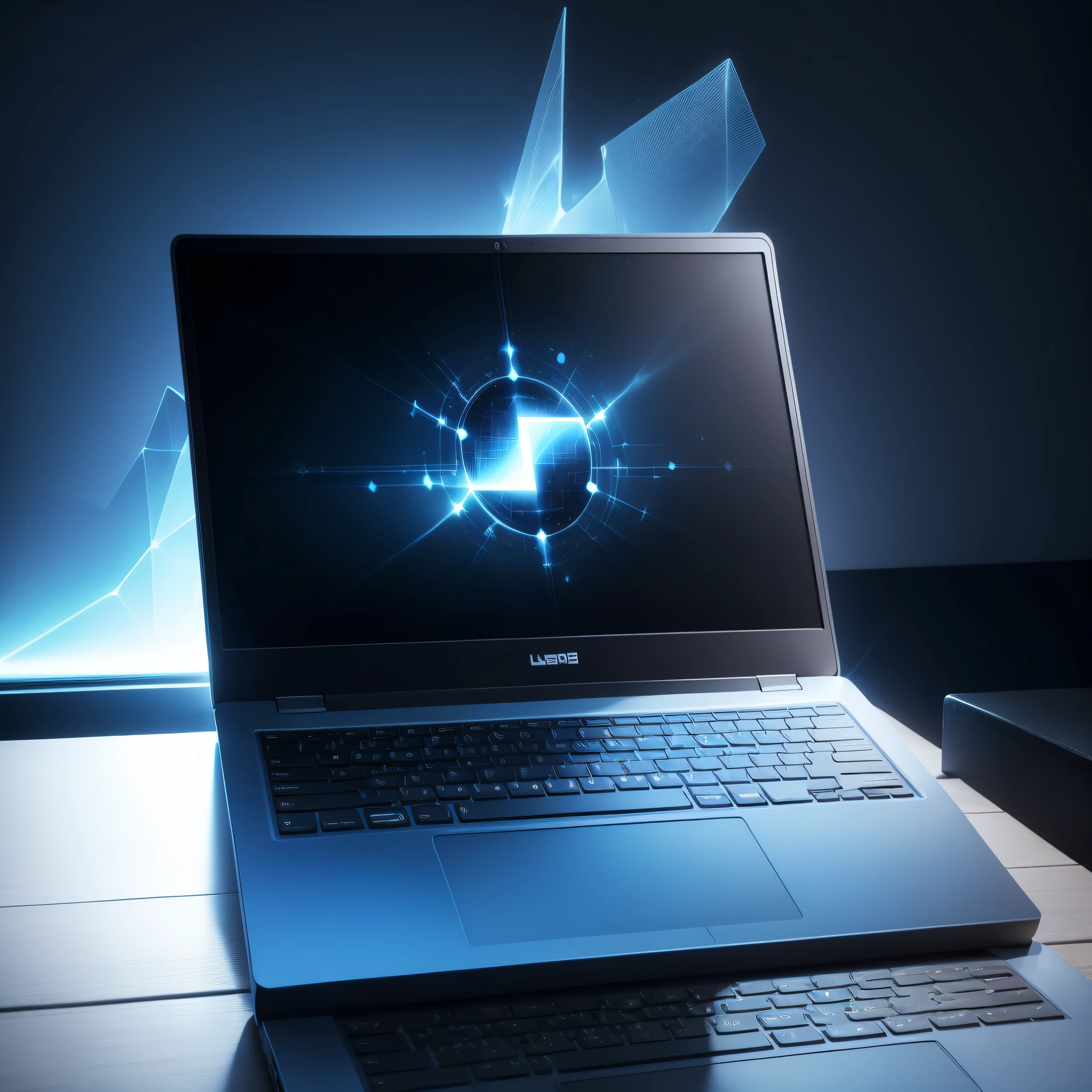 A laptop，blue backdrop，sense of science and technology，No Man