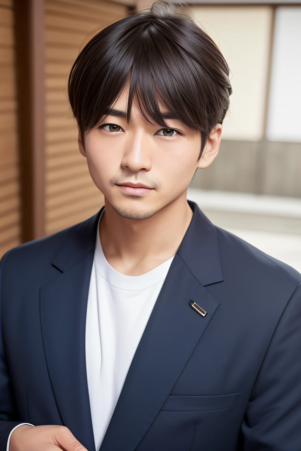 male people、from the chest up、japanes、old、hairstyle on、7:3division、