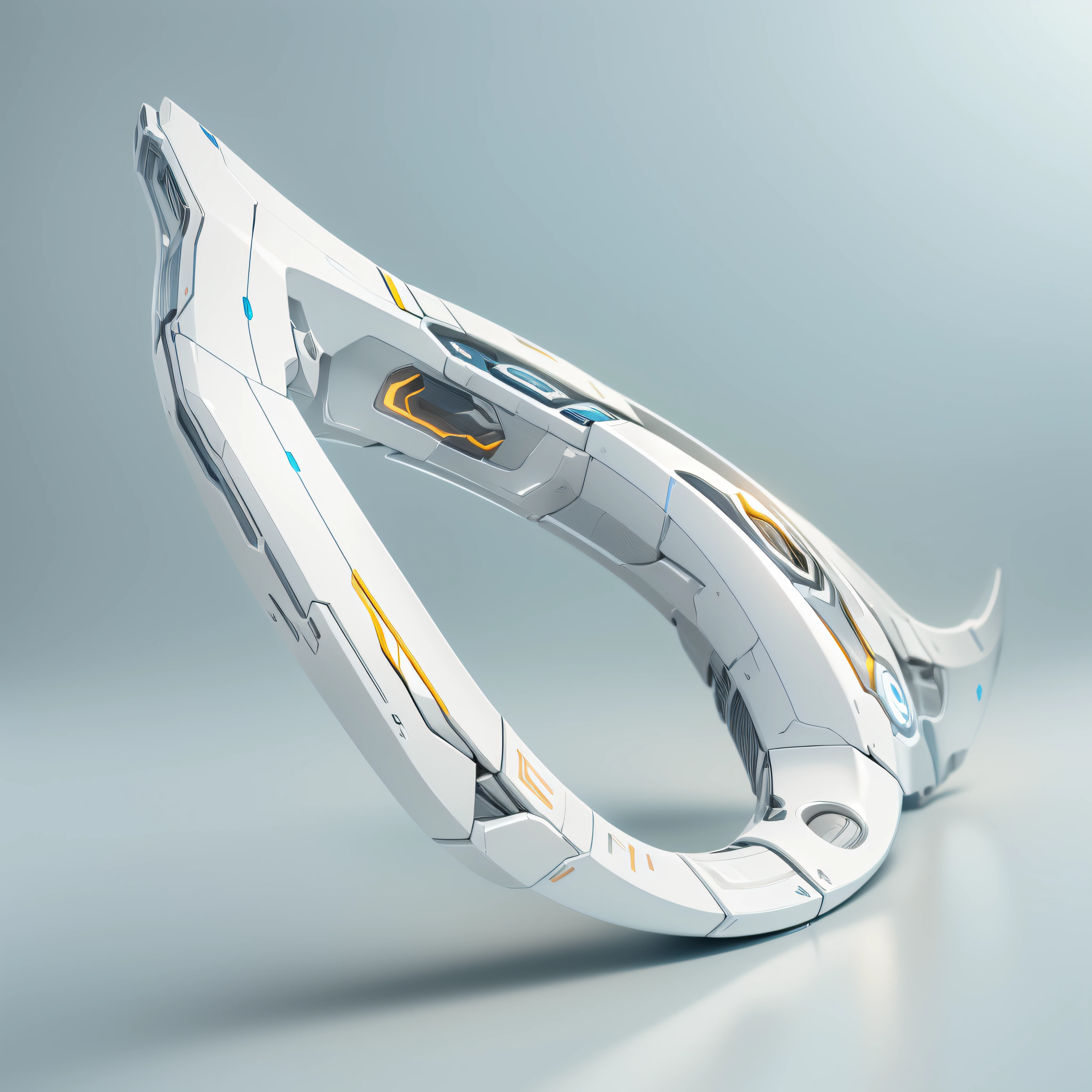 White and chrome Sci-fi boomerang,(masterpiece, top quality, best quality, official art, aesthetic:1.2),(8k, best quality, masterpiece:1.2)