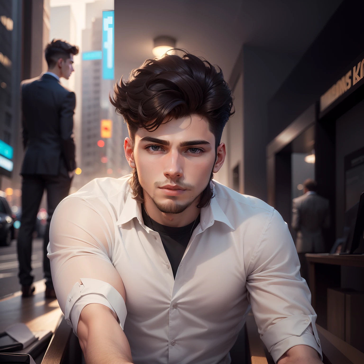 Attractive profile picture, masterpiece, ultra-precise rendering, beautiful and cool young man, wearing a business suit, trustworthy, dependable young man, savior of the world, simple design, most beautiful image, 4K