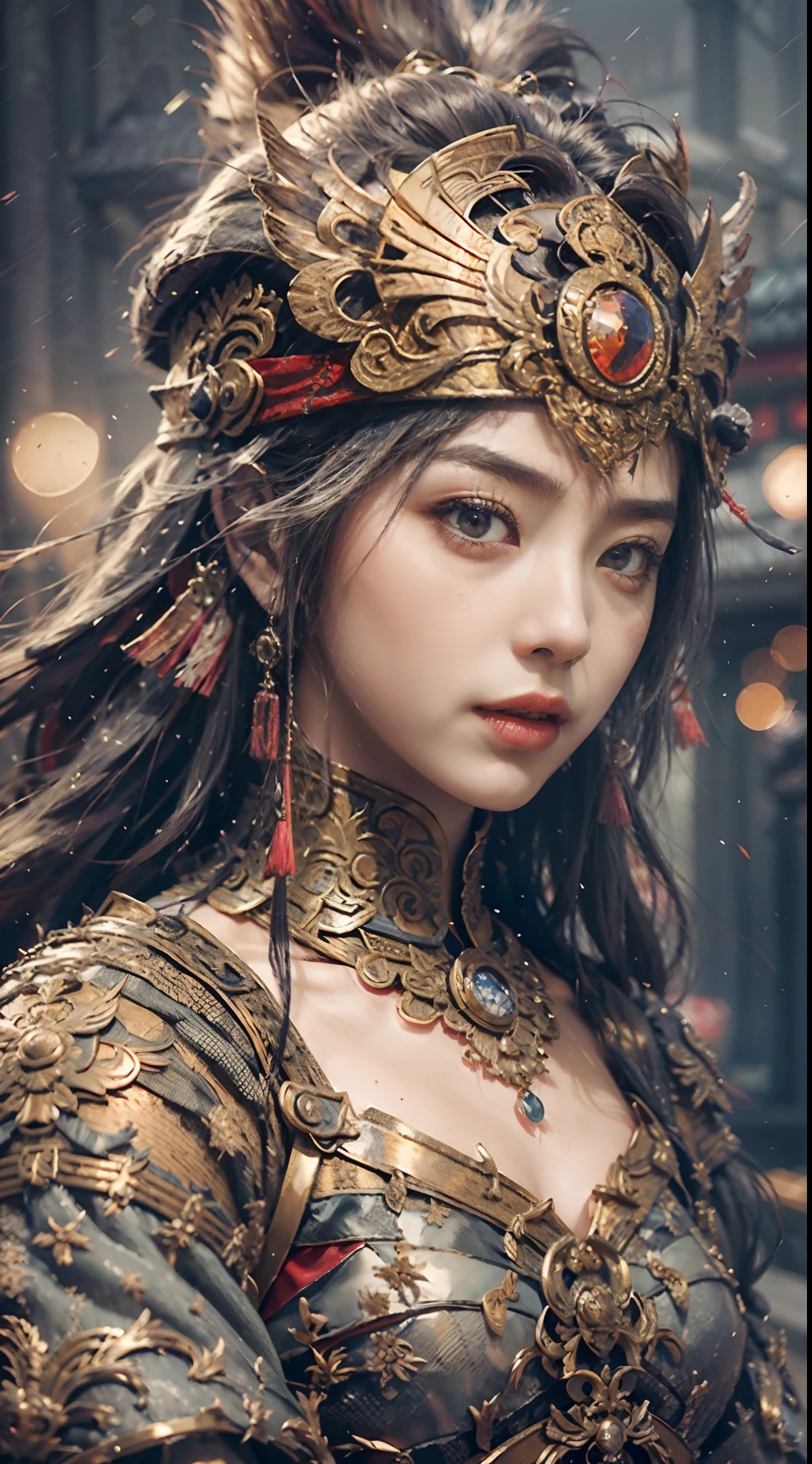 A Chinese sneering girl, bust, vampire fangs, extreme quality, Cg unity 8k, super delicate, background bokeh, full depth of field, HDR high dynamics, real restoration, intricate and extreme detail, perfectly presenting the style of midjourney art.