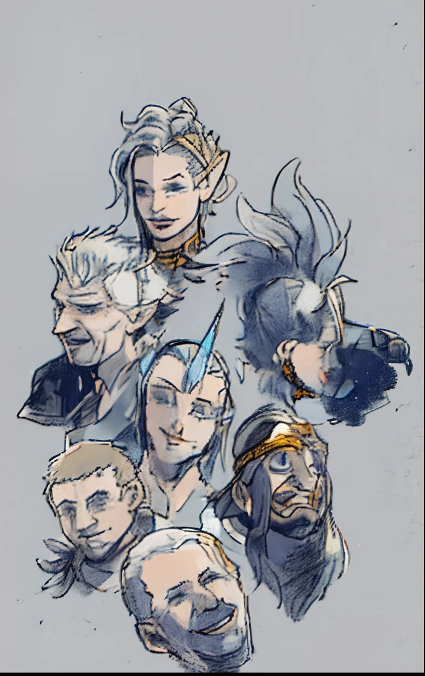 a drawing of a bunch of people with faces drawn on them, d&d portrait, dungeons and dragons portrait,