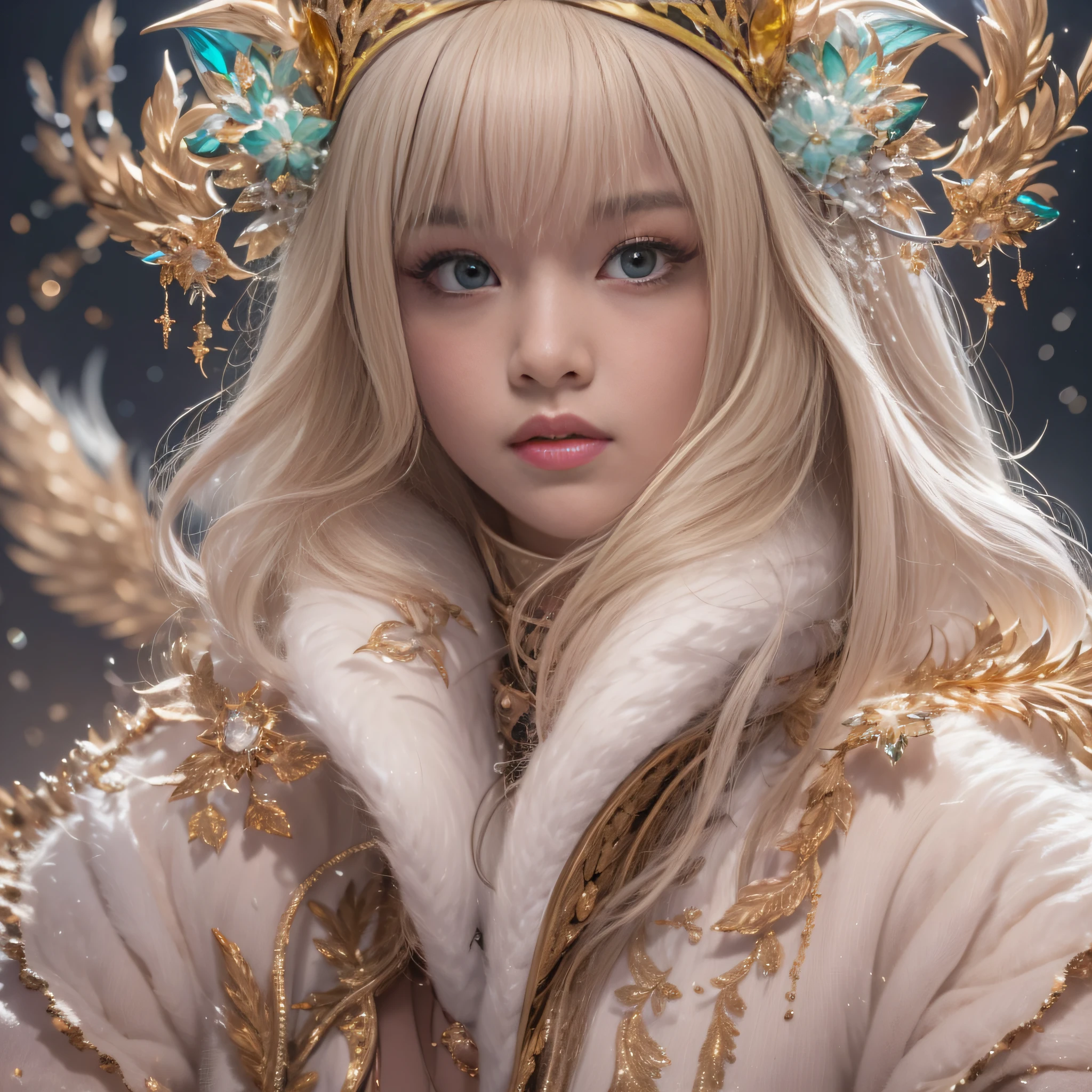 16k(tmasterpiece,k hd,hyper HD,16k)short detailed hair,Gold jewelry area in the back room,Flame Girl ,Unicorn horse (realisticlying:1.4),Python pattern robe,Purple-pink tiara,Snowflakes fluttering,The background is pure,Hold your head high,Be proud,The nostrils look at people, A high resolution, the detail, RAW photogr, Sharp Re, Nikon D850 Film Stock Photo by Jefferies Lee 4 Kodak Portra 400 Camera F1.6 shots, Rich colors, ultra-realistic vivid textures, Dramatic lighting, Unreal Engine Art Station Trend, cinestir 800,Hold your head high,Be proud,The nostrils look at people