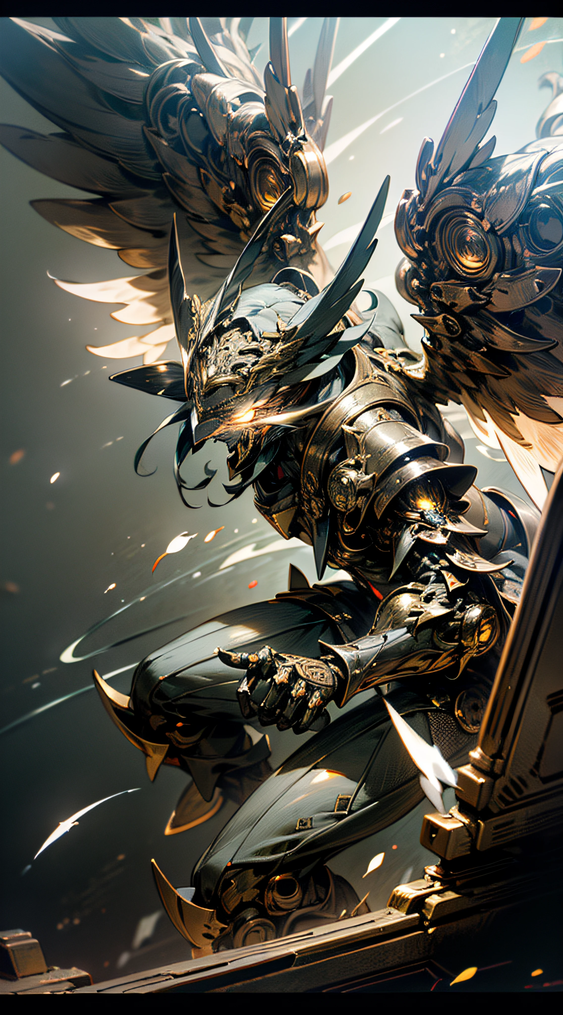 (masterpiece, best quality:1.3),extremely high detailed, intricate, 8k, HDR, wallpaper, cinematic lighting ,(universe), glowing, armor, glowing eyes, mecha, large wings,