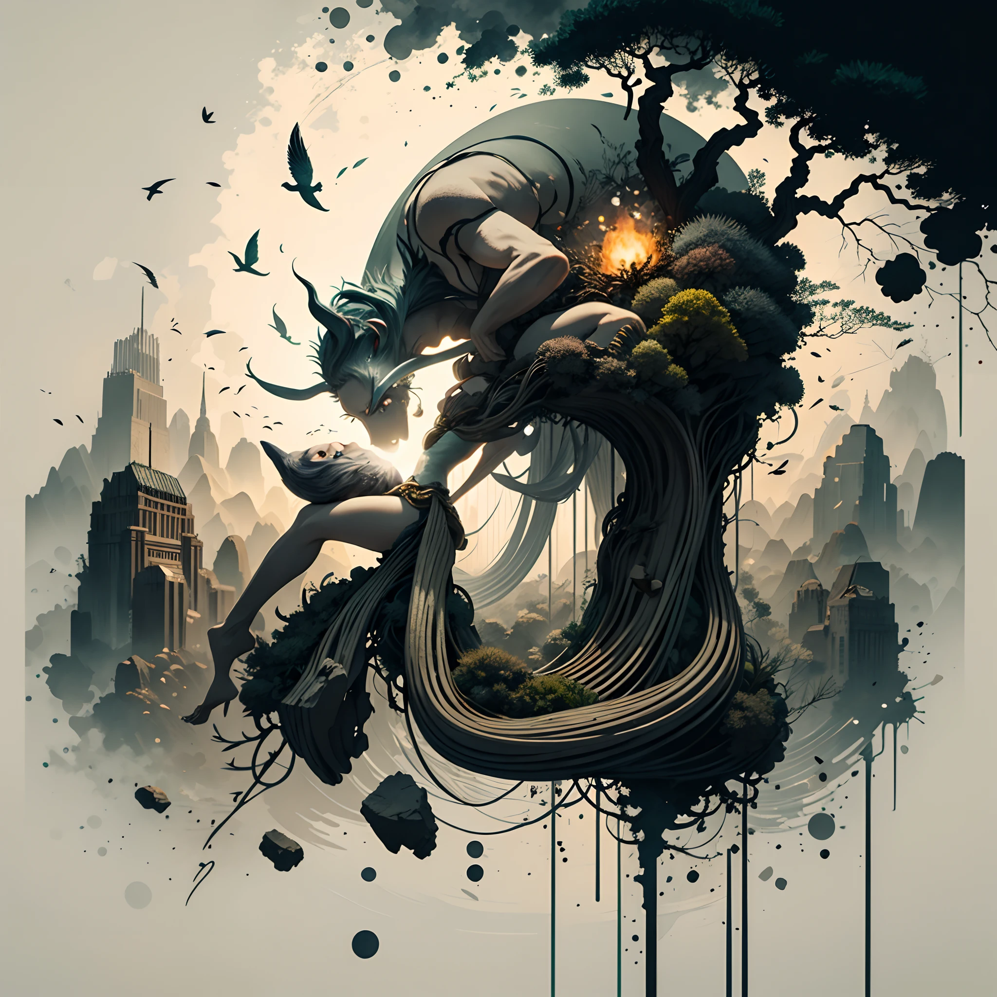 Absurd, high resolution, ultra-detailed, broken, designed with a beautiful temple scene, intricate architecture, lush gardens, and a sense of peace and spirituality. Broken, creating an image of a destructive demon with terrifying features, dark powers, and a thirst for chaos and destruction. Broken, designed with a fisheye effect image that captures a wide field of view with a unique curved viewing angle. Break to create rooftop views in urban environments with panoramic cityscapes, dramatic skylines, and a sense of elevation. Break , illustrating the tender moments between parents and children, capturing their bonds, love, and connection. Broken, using pointillism to illustrate images, carefully placed tiny dots of color to create a cohesive and visually stunning whole.