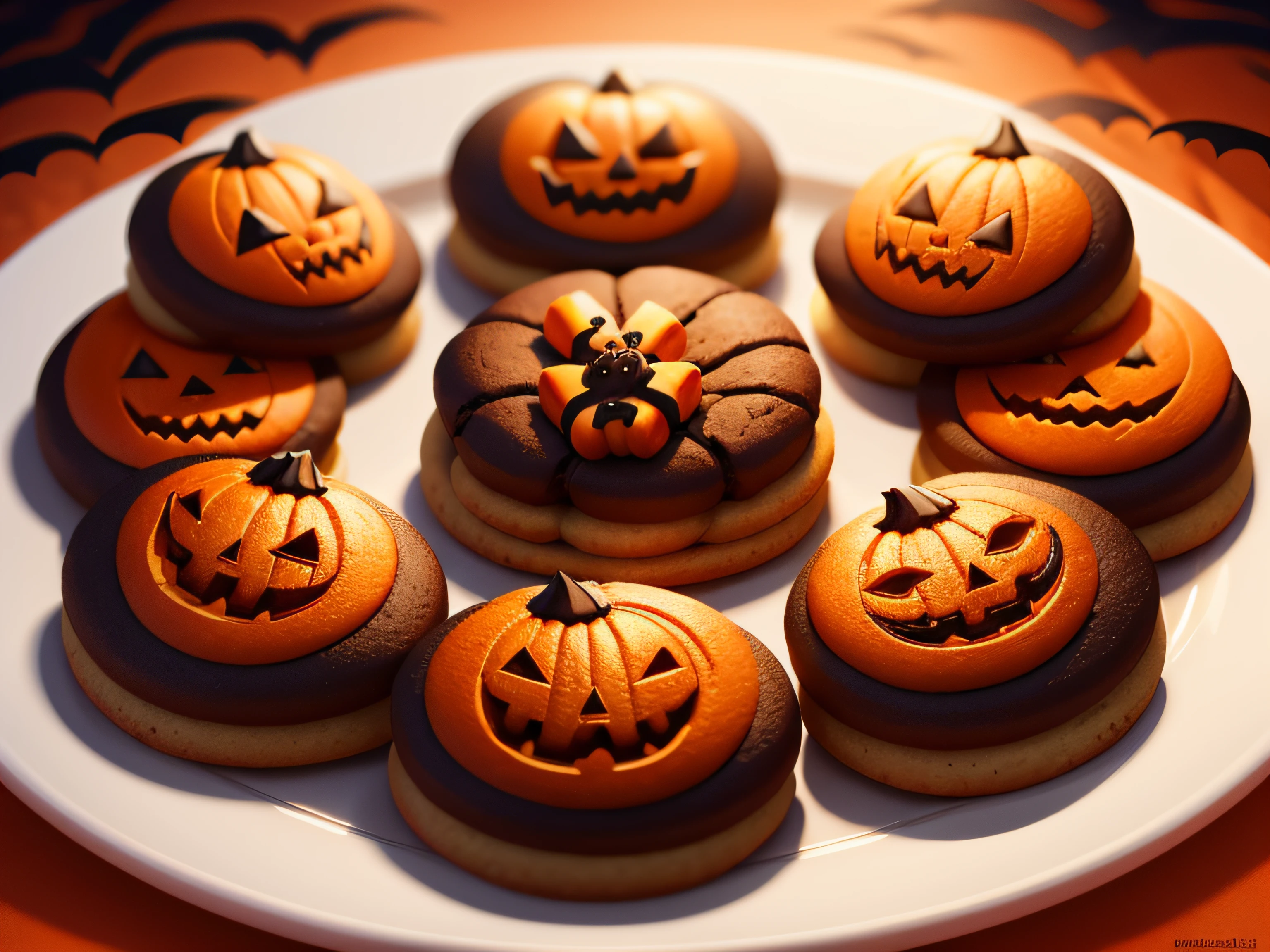 A plate of Halloween cookies, each one rendered in a different style, from realistic to cartoonish.