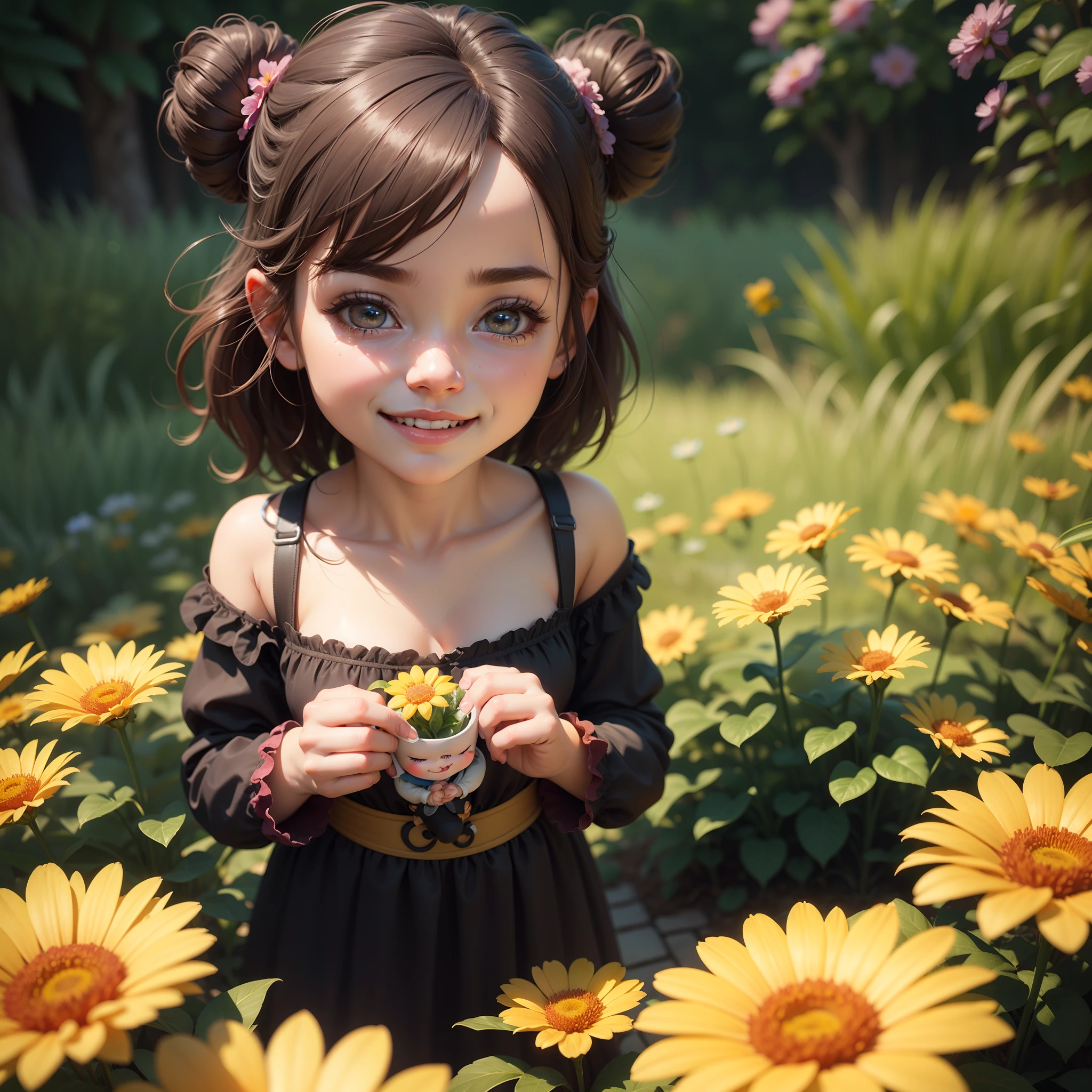 Closeup of an adorable cute happy lovely baby girl surrounded by flowers, CGSociety, Illumination, Lou Xaz, Pixar, Disney, super crisp high fidelity, sunny day, 3D, UHD detailed digital painting, fantastical, intricate detail, concept art, 8k, trending on Artstation, Unreal Engine 5"