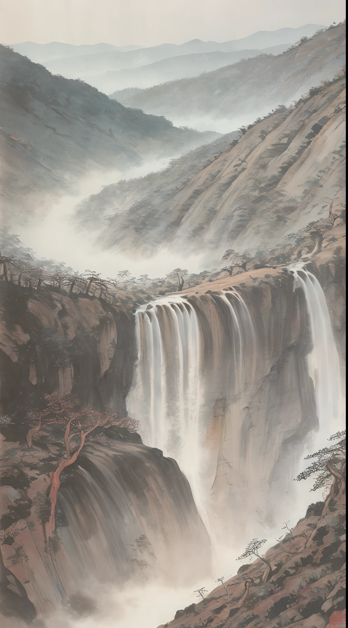 China splashes ink landscapes, majestic, mountains, waterfalls, forests, HD