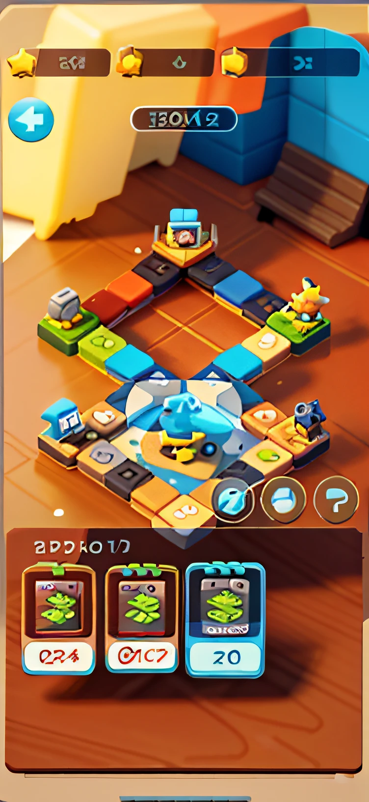 （Miniature cityscape）， （isometry：1）， cartoonish style， Screenshot of a game board with many different items, mobile game, Game UI, mobile game style, gameplay, Casual game, strategy game, in-game, in - game, game footage, game footage, game screenshot, game ui, gameplay screenshot with ui, video game screenshot>, gameplay video, Game levels, style of inside game