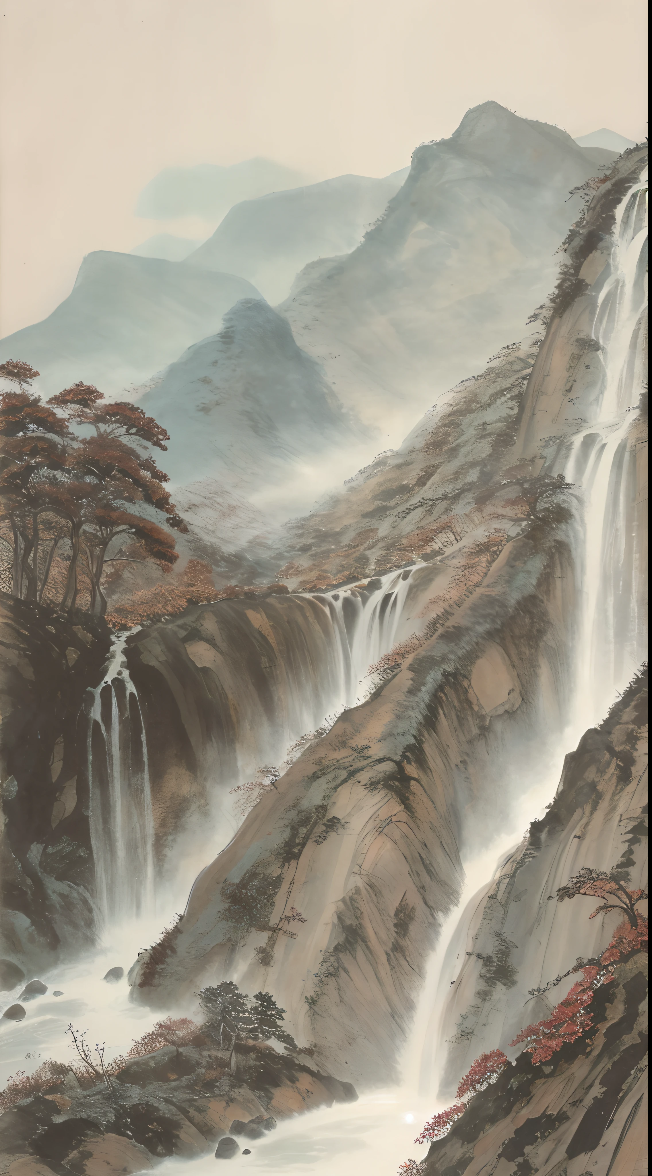 China splashes ink landscapes, majestic, mountains, waterfalls, forests, HD
