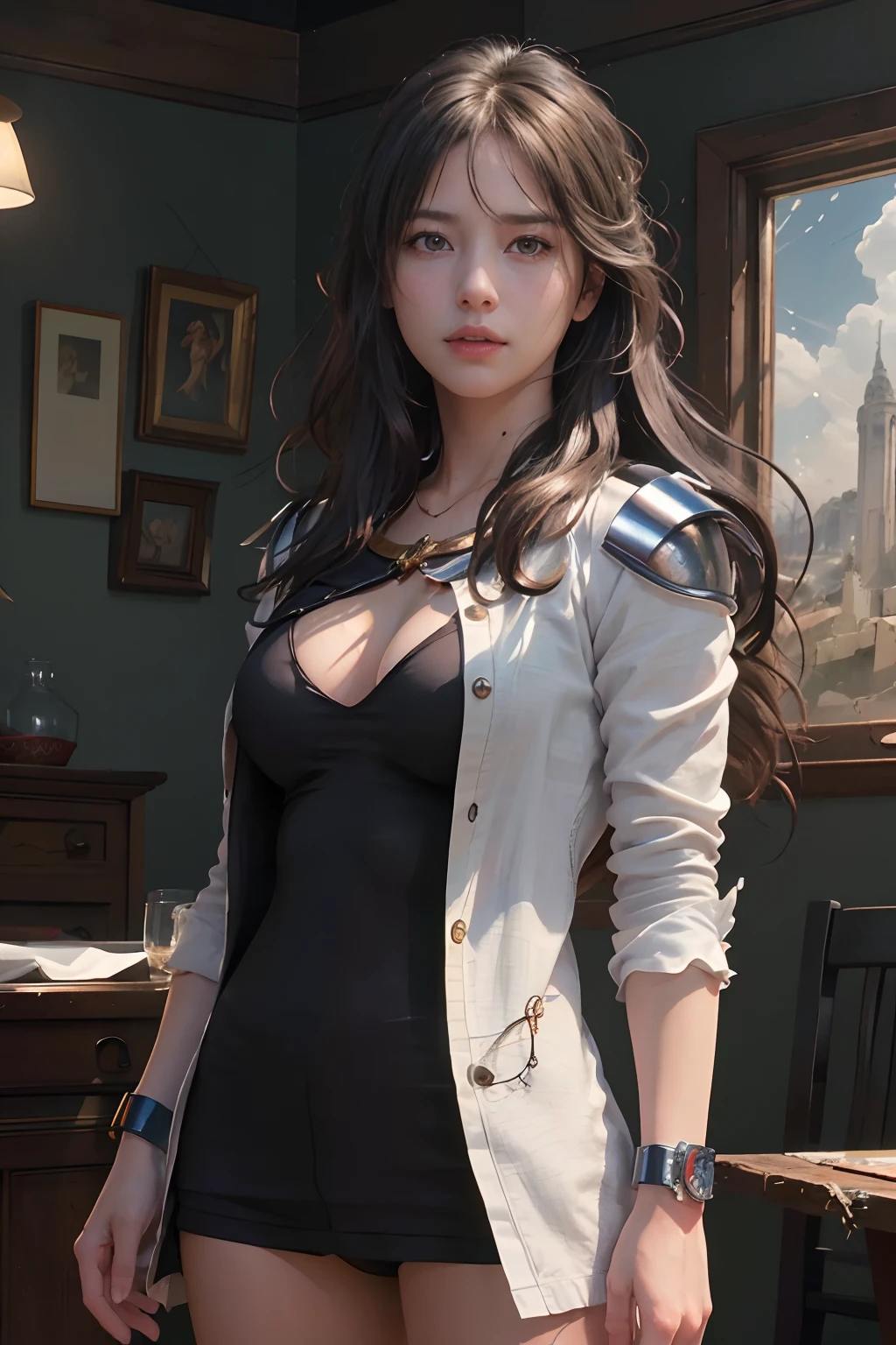 (RAW photo, best quality), (realistic, photo-realistic:1.3),best quality,highly detailed,masterpiece,ultra-detailed,illustration,1girl,upper_body,dynamic angle,world masterpiece theater,messy_long_hair,best quality,extremely detailed CG unity 8k wallpaper,ink,Amazing,cinematic lighting,lens_flare,,dunhuang_style