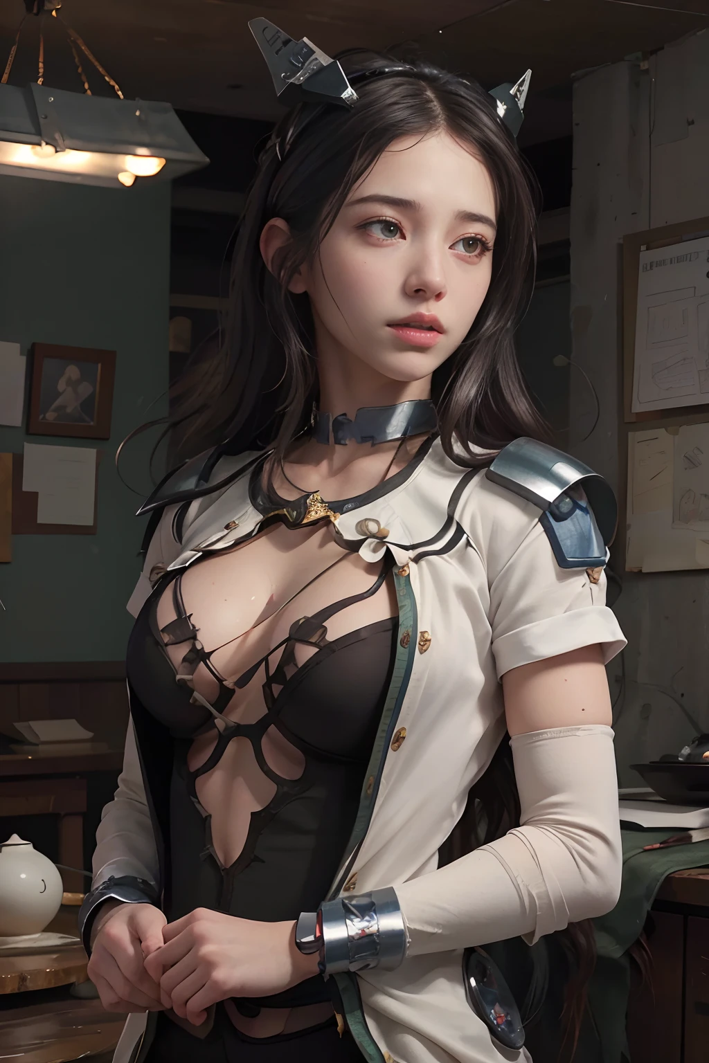 (RAW photo, best quality), (realistic, photo-realistic:1.3),best quality,highly detailed,masterpiece,ultra-detailed,illustration,1girl,upper_body,dynamic angle,world masterpiece theater,messy_long_hair,best quality,extremely detailed CG unity 8k wallpaper,ink,Amazing,cinematic lighting,lens_flare,,dunhuang_style