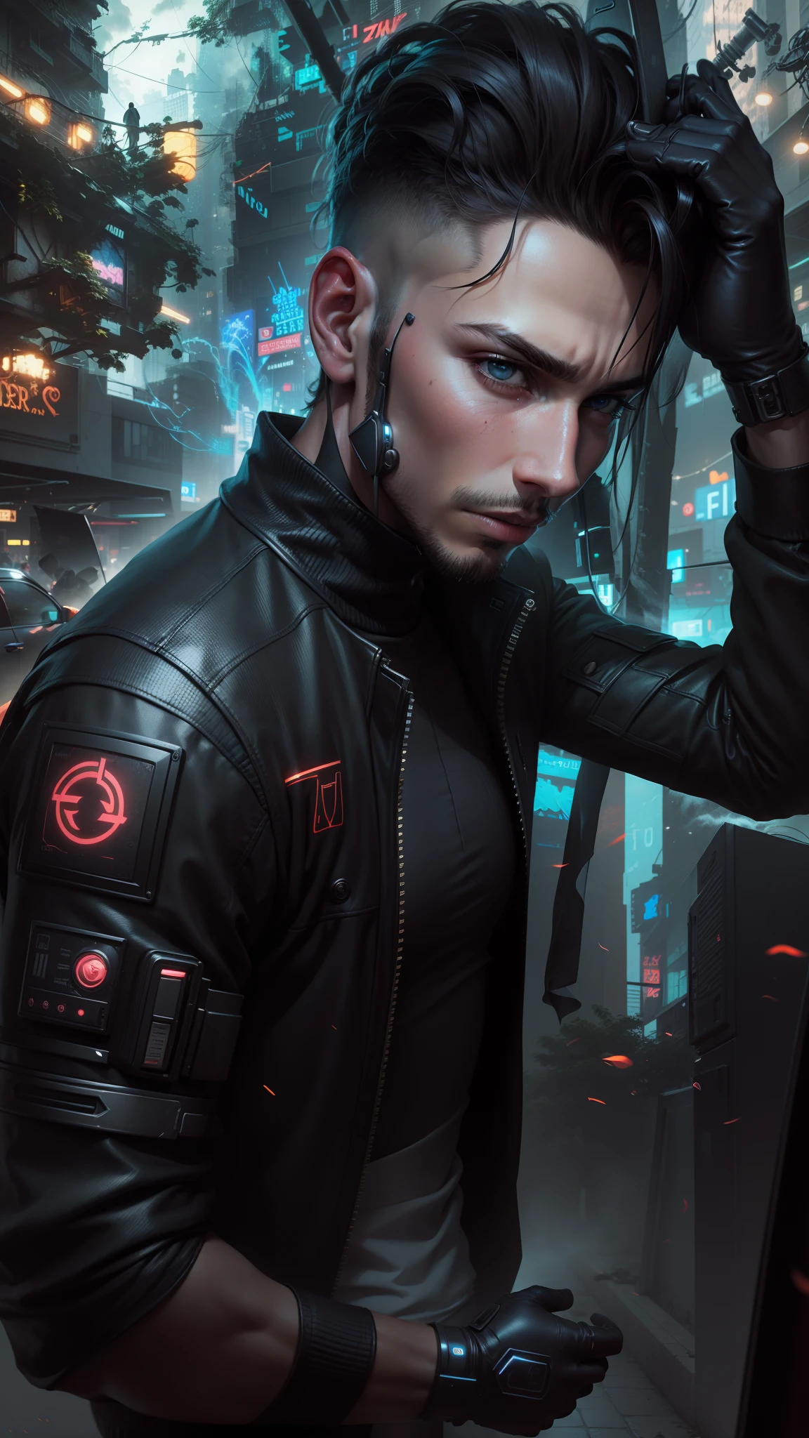 Change background cyberpunk handsome boy , realistic face, ultra realistic,