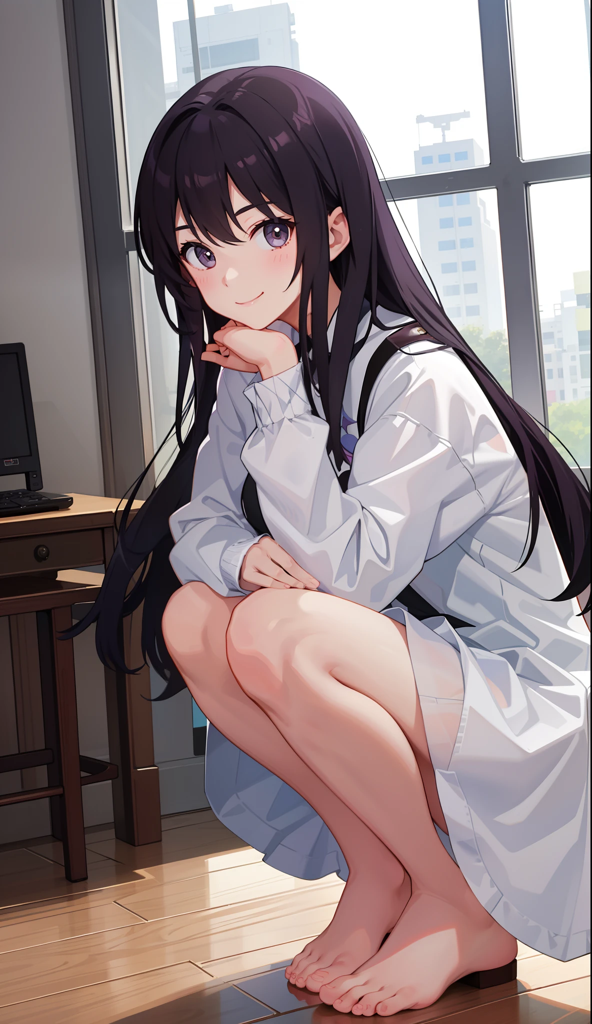 1girl in、A smile、Underwear、Cute underwear、Upper body portrait、Squatting panchira、