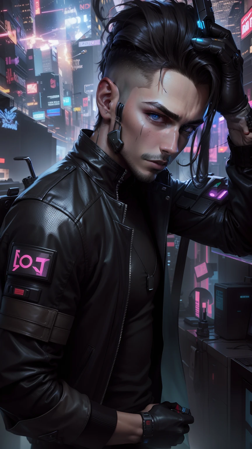 Change background cyberpunk handsome boy