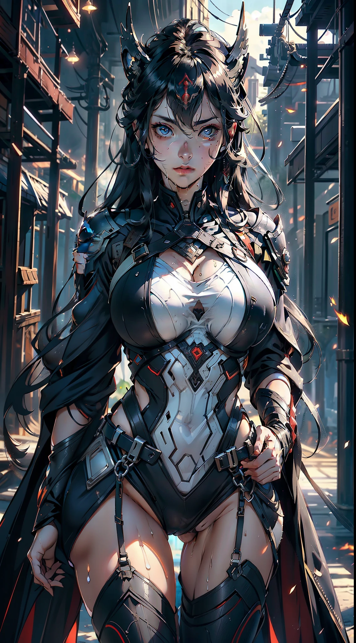 1female，35yo，Huge breasts， 独奏， captain america，Wearing a red transparent military uniform， Pornographic exposure，ln the forest，  She has long flowing black hair， Bare genitalia，Sateen，Bigchest， From the front side， Wet straight hair， Sweating profusely，mostly cloudy sky，（tmasterpiece），（Very detailed CG unity 8K wallpaper），best qualtiy，cinmatic lighting，detailed back ground，beatiful detailed eyes，Bright pupils，（Very fine and beautiful），（Beautiful and detailed eye description），ultra - detailed，facing at camera，A high resolution，ultra - detailed），Very long hair，standing on your feet，Emotive expressions，Open-mouthed，Chest sagging，nakeness， Expose the genitals，revealing breasts，Camel toes，with no underpants，extremely large bosom，Extremely colorful，Most detailed，fully body photo，The face is well lit