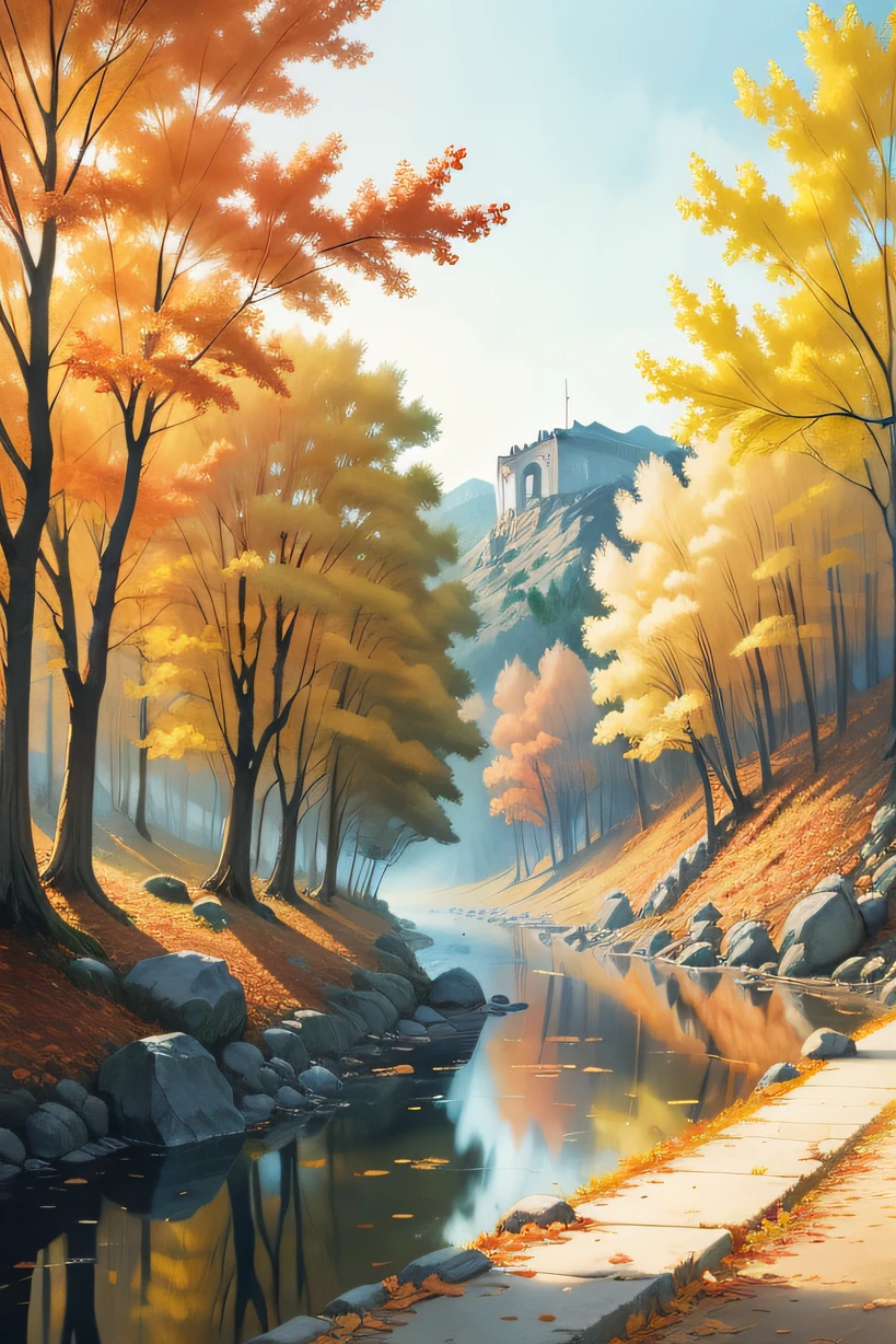 Colored leaves　aquarelle　landscapes