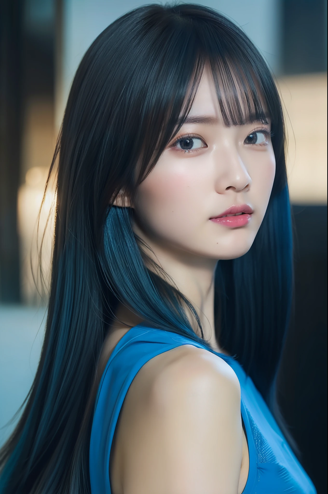 Random posture、mix4、(in 8K、RAW Photos、top-quality、​masterpiece:1.2)、Inner mesh, blue hairs, , Japan band gal style, beautiful blue haired girl, flowing blue hair, rich blue colors, Sing hard、（Background Live House）One girl、profetional lighting、（​masterpiece）、（Elaborate CG）top quality photo, hight resolution, 1080p, (Clear face), (Detailed face description), (Detailed hand description）、（​masterpiece）、（Elaborate CG）、extreme light and shadows、dishevled hair、The work of the master、abundant detail、（Fine facial features）、（top quality photo）、（​masterpiece）、（A detailed eye）、Look in front of you、from behind,（Background bright studio）