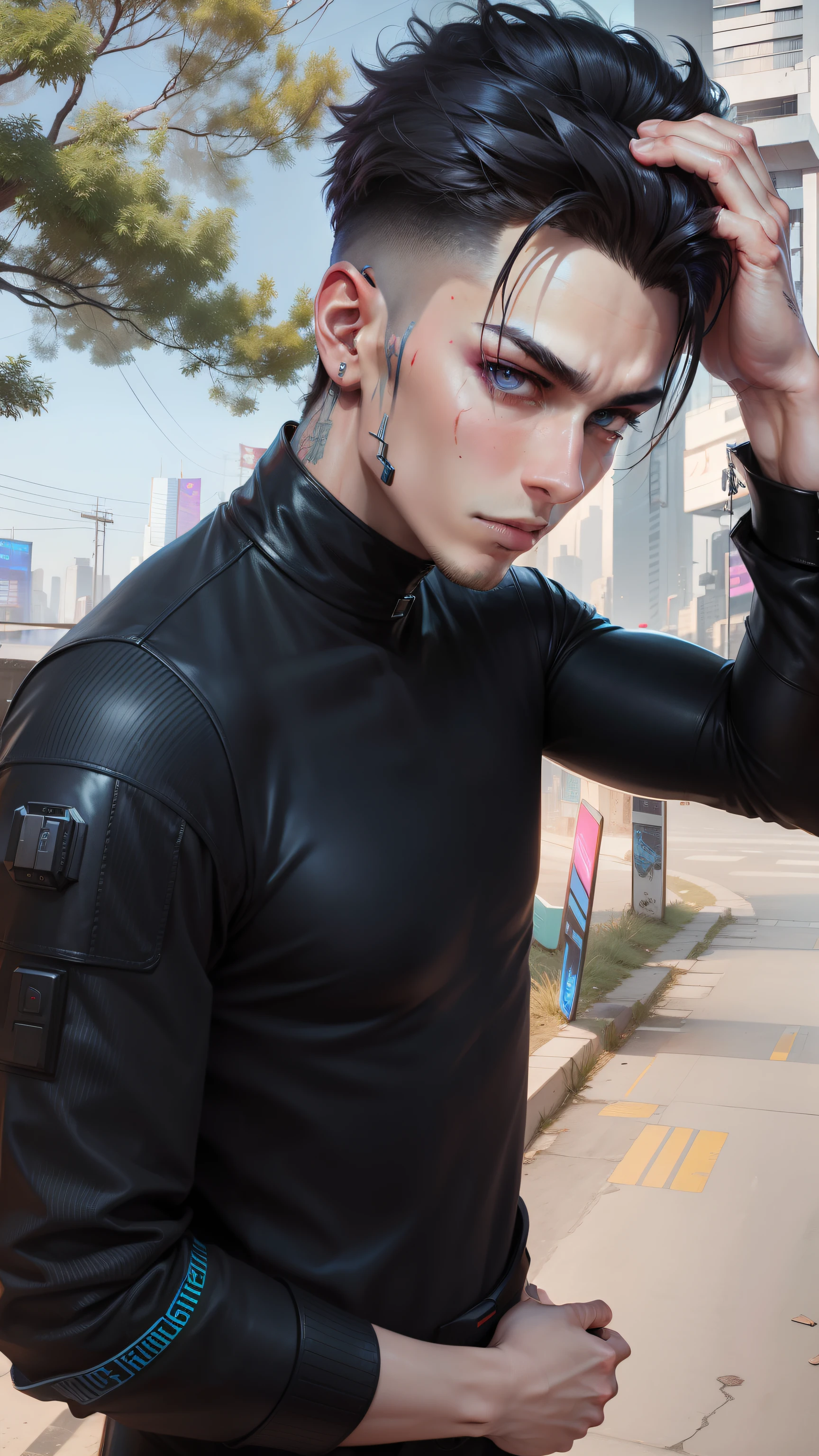 Change background cyberpunk handsome boy,