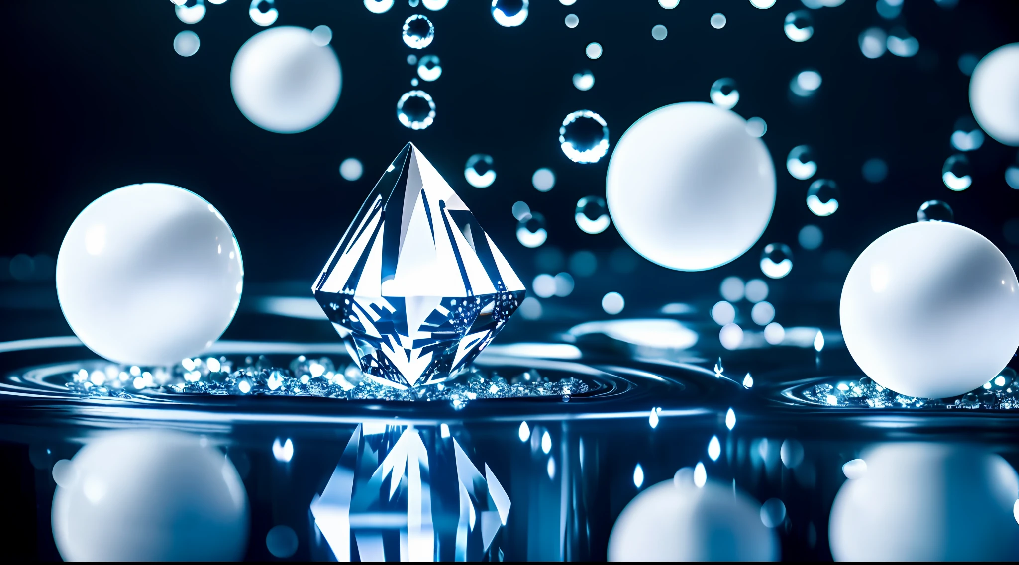mythical fantasies, like a angel,  (on the navy sea with swirling vortexes:1.3), dark white robe elaborate-costumes, (astral-angel is behind water-wings are micro-wavy:1.2), (lots black-white and pale white crystal balls of various sizes are floating:1.5), (in the real heavy rain:1.5), wet, hyper real, ultra fine detailed skin, ultra quality, cinematic still and angle and lighting, 16k, conceptual contrast, natural lighting, glass with black light painting, professional art work, ARRI,