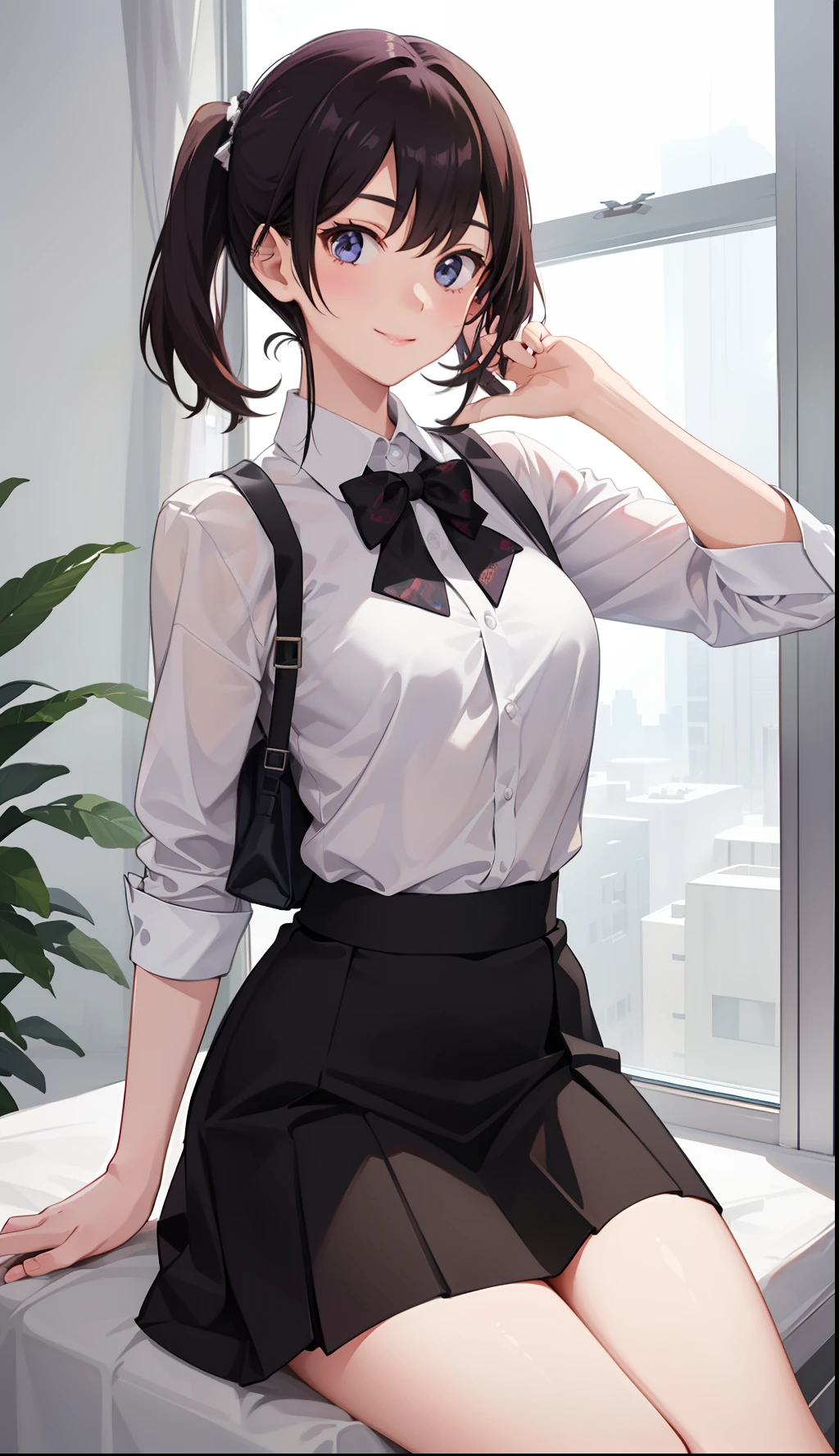 1girl in、A smile、A delightful! The shirt、skirt by the、(small tits)
