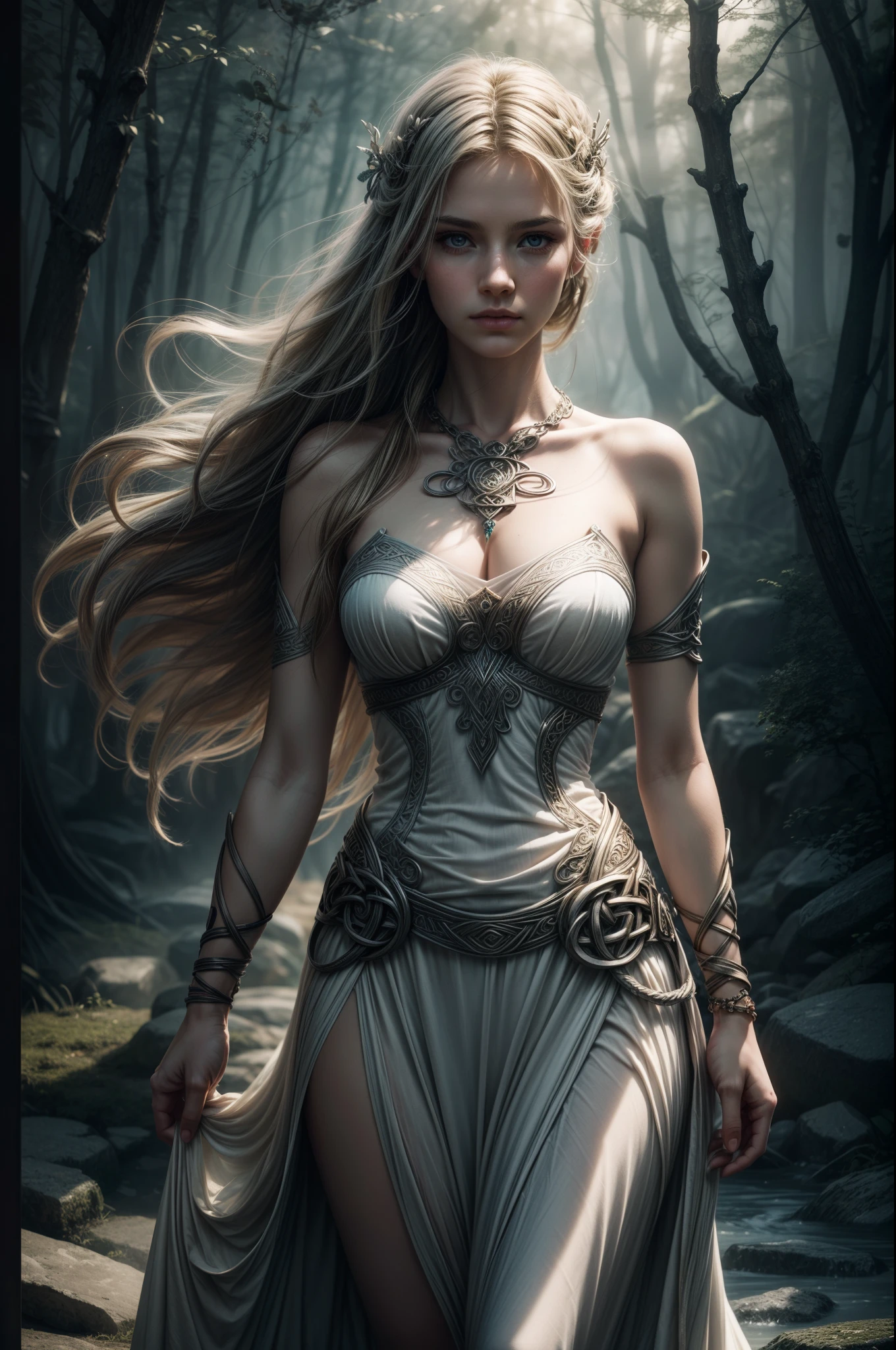 (masterpiece), (best quality), (ultra-detailed), (masterpiece:1.2), (best quality), (ultra-detailed) Celtic Warrior Woman, Stone Ruins, Tall and Slender, Flowing Dress with Celtic Knot Jewelry, Procreate, Watercolor Technique, Poster Design, 300 DPI, Soft Lighting, Ethereal Art, Mysterious, Serene Expression, Enchanting Atmosphere, bokeh, photo, 8k, dark, dynamic action, pale washed out style, dreamy nostalgic, soft focus, dark vignetting, light leaks, medium photography, gloomy artistic painterly ethereal, whimsical, coarse grain photo
art germ and James jean. focus tilt-shift camera.