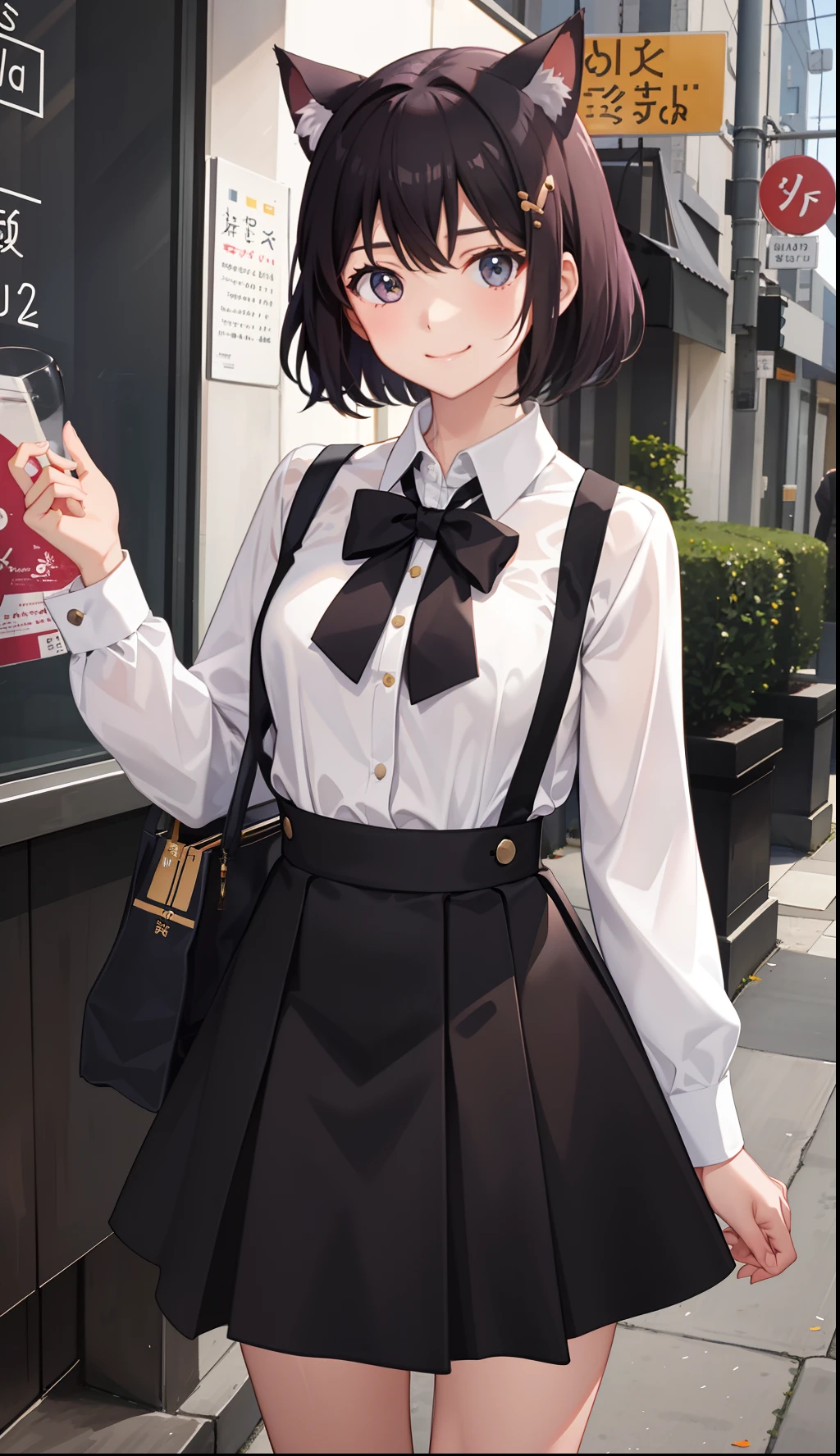 1girl in、A smile、A delightful!　The shirt、skirt by the、（small tits）cat ear、