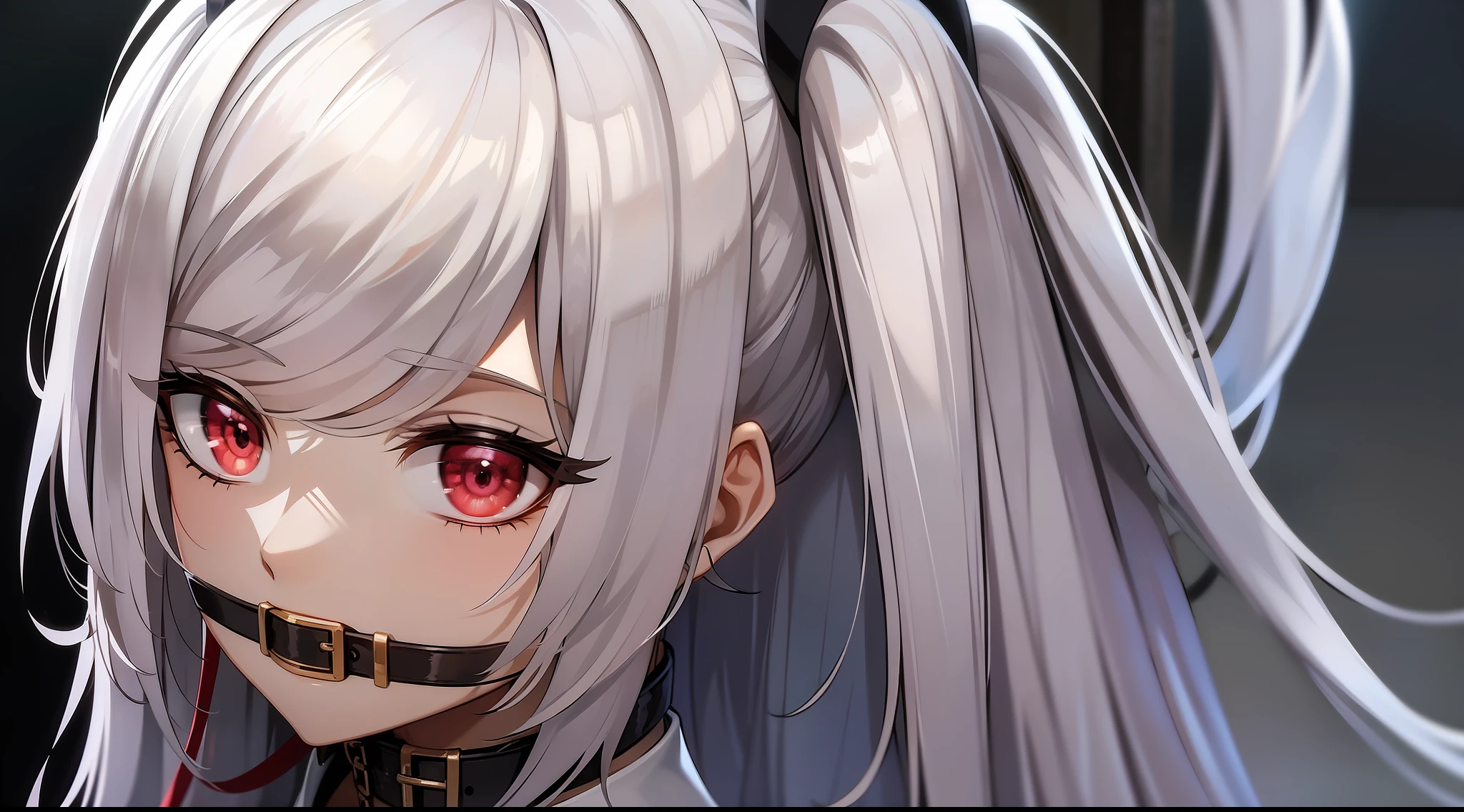 collar,leash,gag,crawl,humalitation,white hair,looking down on viewer with disgust