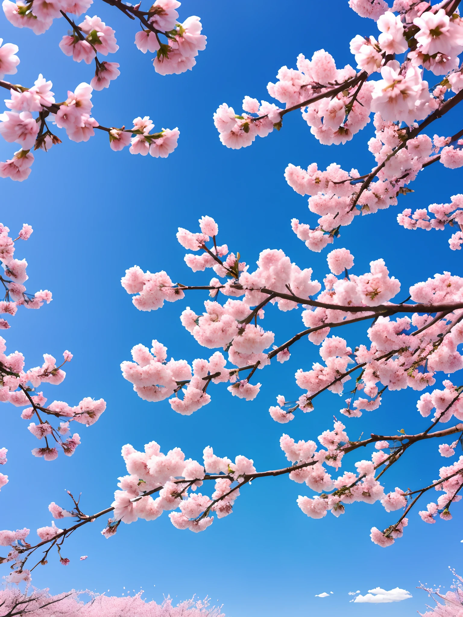 The background is blue sky, sakura blooming on background, sakura bloomimg, clubs, flowers blooming, blossoms, Pink flowers, SakuraNS, SakuraNS, apple blossoms, Sakura flower, blossoming, bloom and flowers in background, cherry tree in the background, SakuraNS, springtime, flower bloom,tmasterpiece,best qualtiy,(Very detailed CG unity 8k wallpaper)(best qualtiy),(Most Best Illustration),(best shadow)