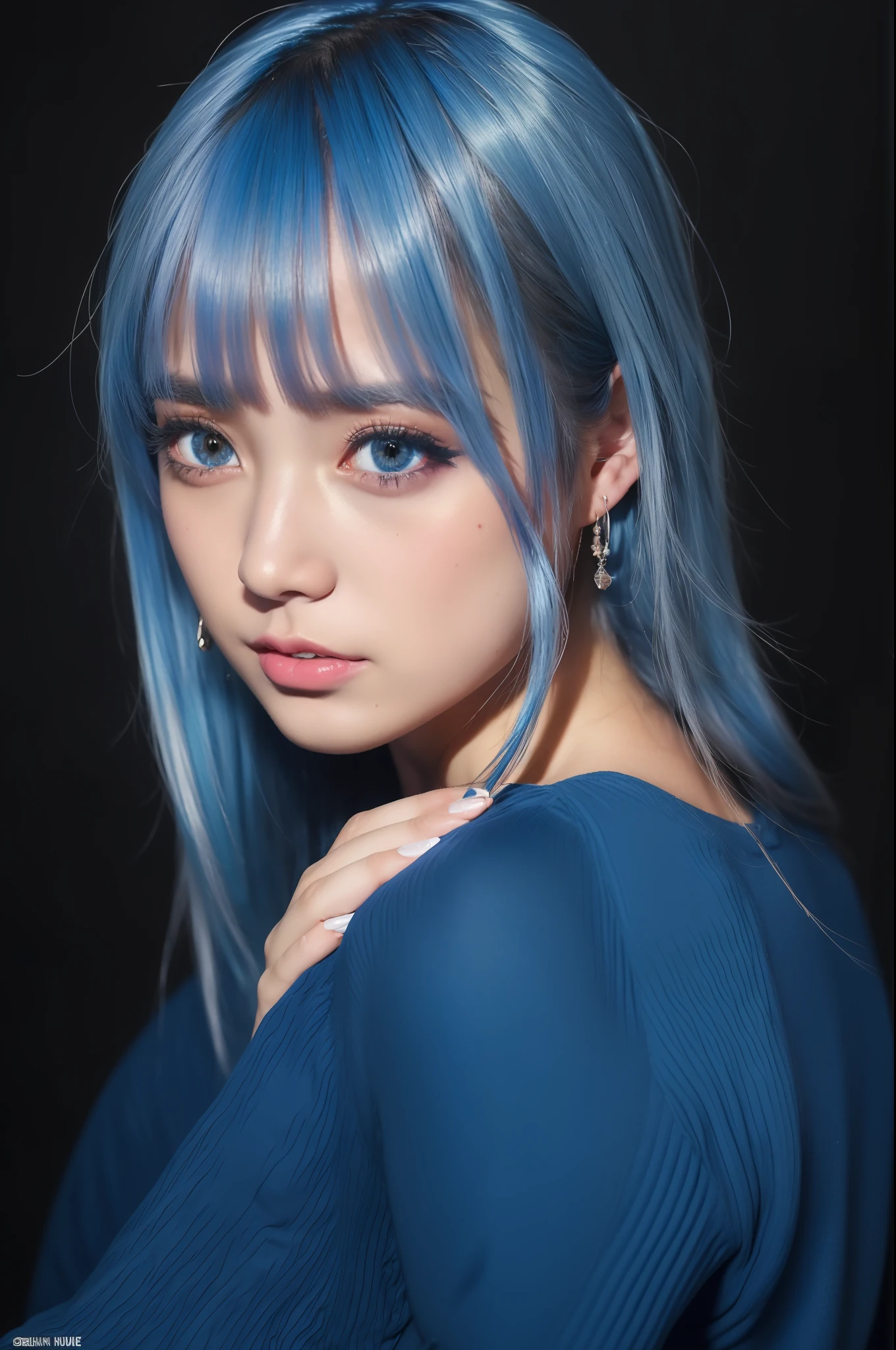Random posture、mix4、(in 8K、RAW Photos、top-quality、masterpiece:1.2)、Inner mesh, blue hairs, , Japan band gal style, beautiful blue haired girl, flowing blue hair, rich blue colors, Sing hard、(Background Live House)One girl、profetional lighting、(masterpiece)、(Elaborate CG)top quality photo, hight resolution, 1080p, (Clear face), (Detailed face description), (Detailed hand description)、(masterpiece)、(Elaborate CG)、extreme light and shadows、dishevled hair、The work of the master、abundant detail、(Fine facial features)、(top quality photo)、(masterpiece)、(A detailed eye)、Look in front of you、from behind,(Bright studio on background)