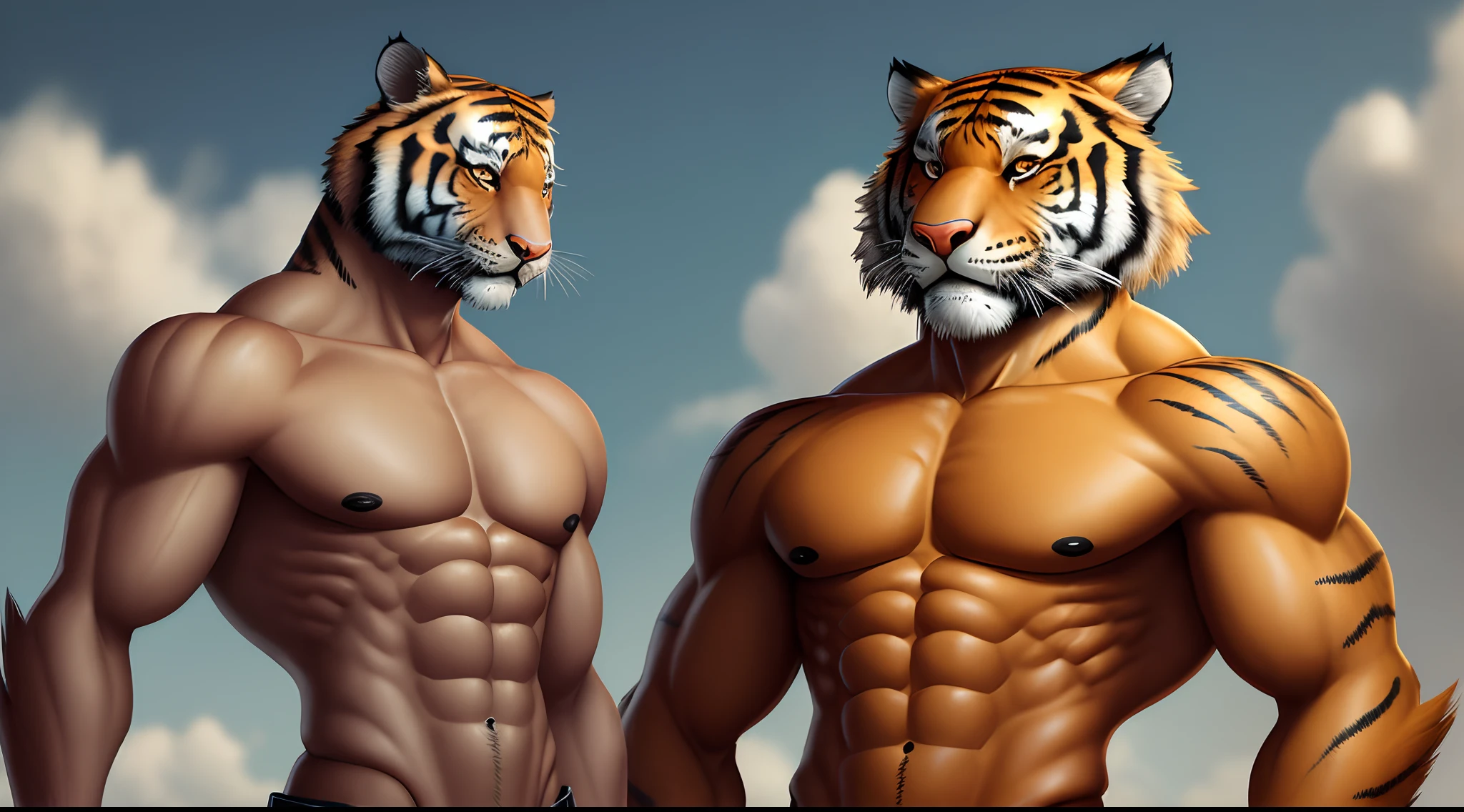 Tiger anthropomorphic handsome, abs