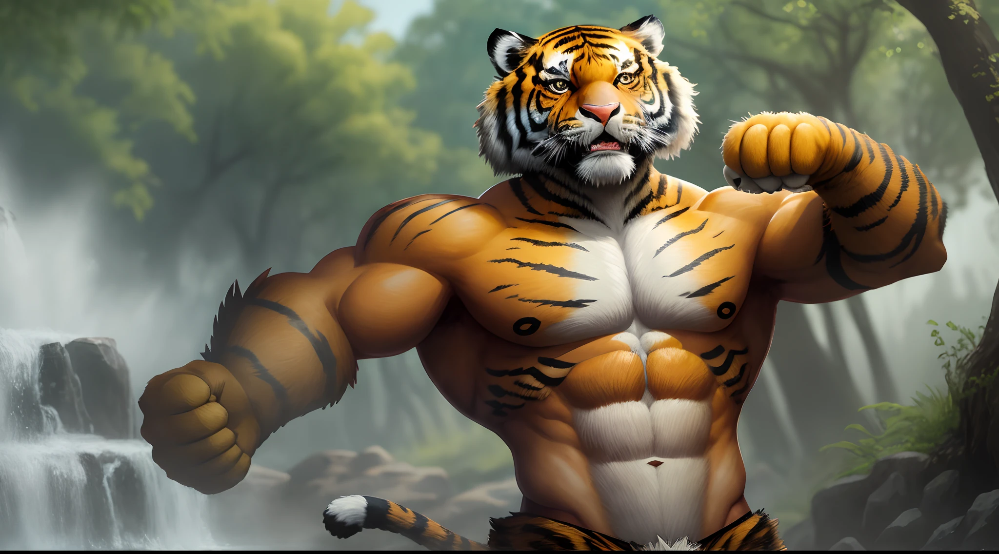 Tiger anthropomorphic handsome, abs