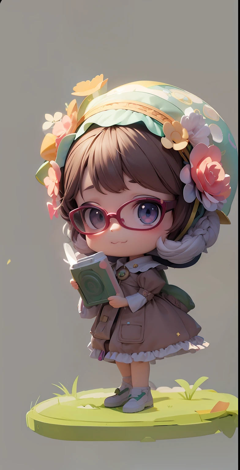 PopMart blind box IP，Super cute girl with hairband，Magical elements，Stylish clothes，Streamline 3D/C4D production：8K HD quality/illuminating/Ultra-detailed lens depiction1.5，flawless perfection，Chibi background/SENSE OF CINEMA。