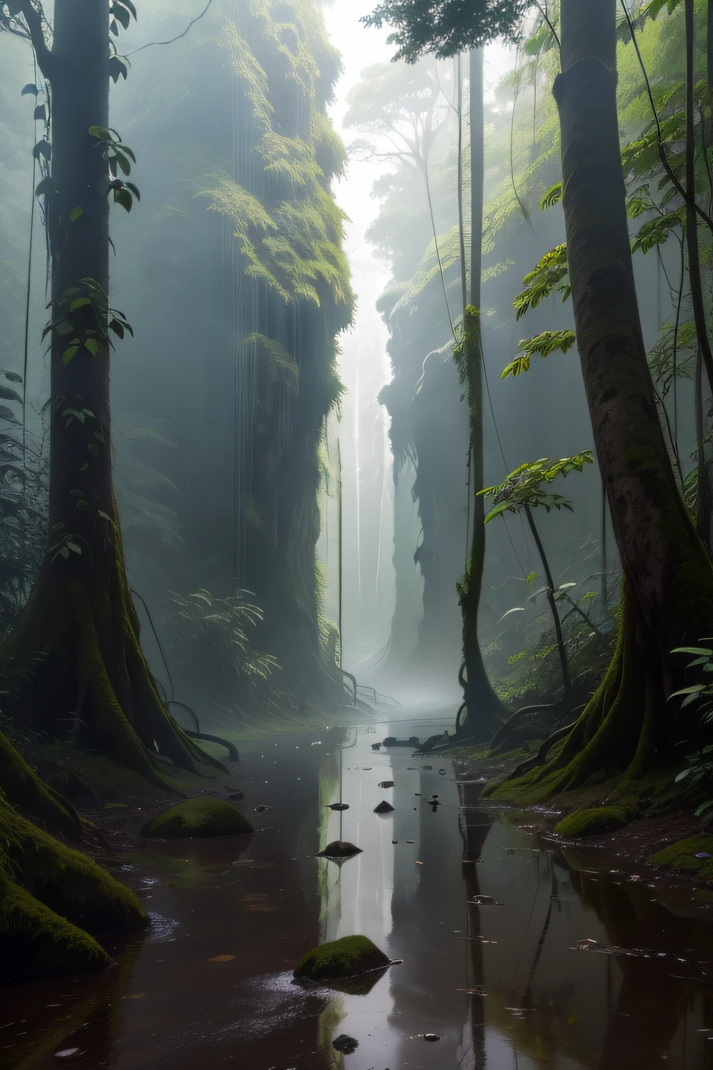 It's in the deep wet rainforest，It is surrounded by a patch of green，But it's not the kind of warm light green, this green，It's so green，It's so dangerously green，The sky is not the usual blue as expected，It was gray and white，The trees in the rainforest are tall enough to shade the sky，Originally, this world without sunlight seemed to loom。Everything is gray，Ten meters away, nothing could be seen。 All of them，Obviously during the day，But it looks extremely eerie，The smell of the air is damp，But there is still a little smell，Bitter，In such a rainforest，There are no cheerful birdsongs，On the contrary，There was the sound of rustling from the grass，There is also a grinding sound of unknown insects that "clang"，Sharp and harsh，It's like a metal scratch。There is also the sound of raindrops on the leaves，It fell on the leaves."!A sound，There is a fall on the stake bang!"A sound，There are also dripping into muddy hollows!A sound，It looked like it had just rained。