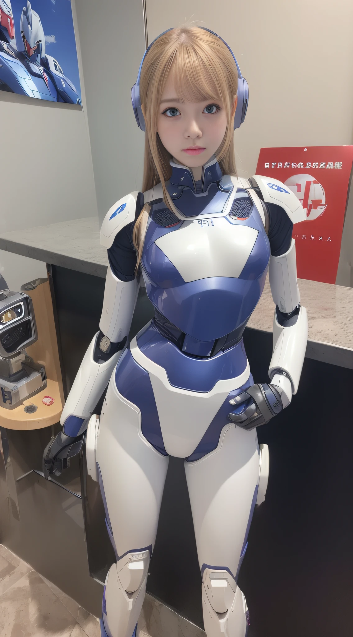 (Photorealsitic:1.4)、Onegirl、(top-quality)、(hyperdetailed face)、(Robot Girl)、(Mobile suit style)、(10Head and body)、(is standing)