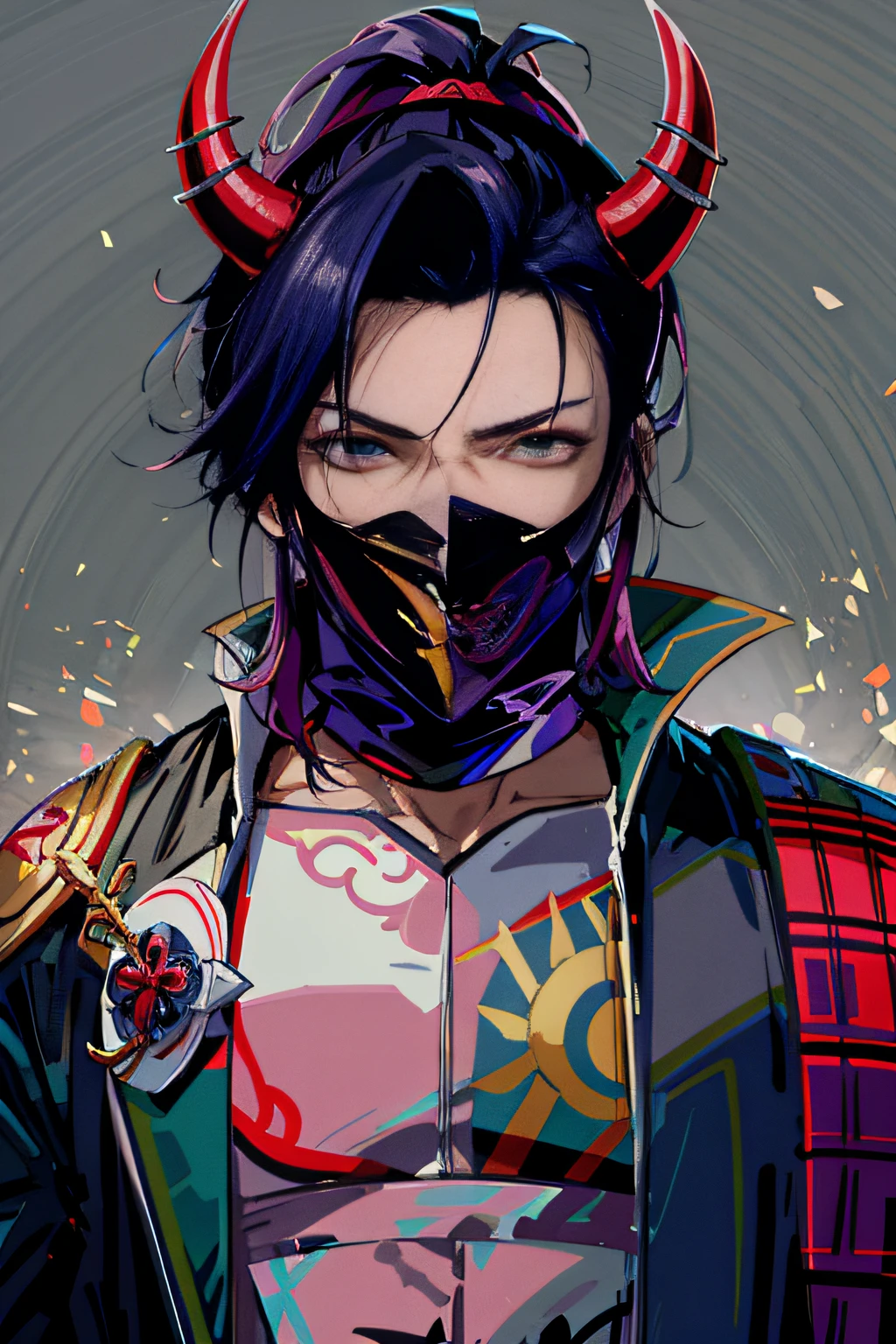 personagem de anime com chifres e uma jaqueta de couro com um peito, cara bonito na arte demon slayer, badass anime 8 k, Gatilho Estilo de Arte de Anime, Melhor Anime 4K Konachan Wallpaper, estilo anime 4K, handsome japanese demon boy, estilo de arte demon slayer, Anime Art Wallpaper 8K, 4 k manga wallpaper, Sengoku - Era Estilo de Arte, estilo de arte sombrio, olhos flamejantes