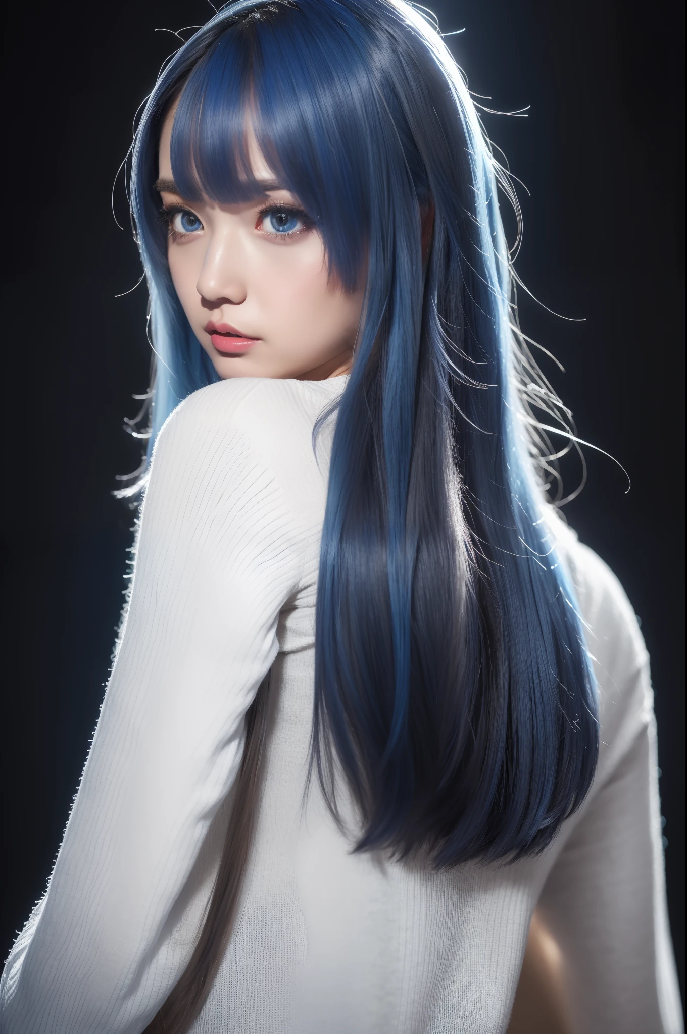 Random posture、mix4、(in 8K、RAW Photos、top-quality、masterpiece:1.2)、Inner mesh, blue hairs, , Japan band gal style, beautiful blue haired girl, flowing blue hair, rich blue colors, Sing hard、(Background Live House)One girl、profetional lighting、(masterpiece)、(Elaborate CG)top quality photo, hight resolution, 1080p, (Clear face), (Detailed face description), (Detailed hand description)、(masterpiece)、(Elaborate CG)、extreme light and shadows、dishevled hair、The work of the master、abundant detail、(Fine facial features)、(top quality photo)、(masterpiece)、(A detailed eye)、Look in front of you、from behind,(Bright studio on background)