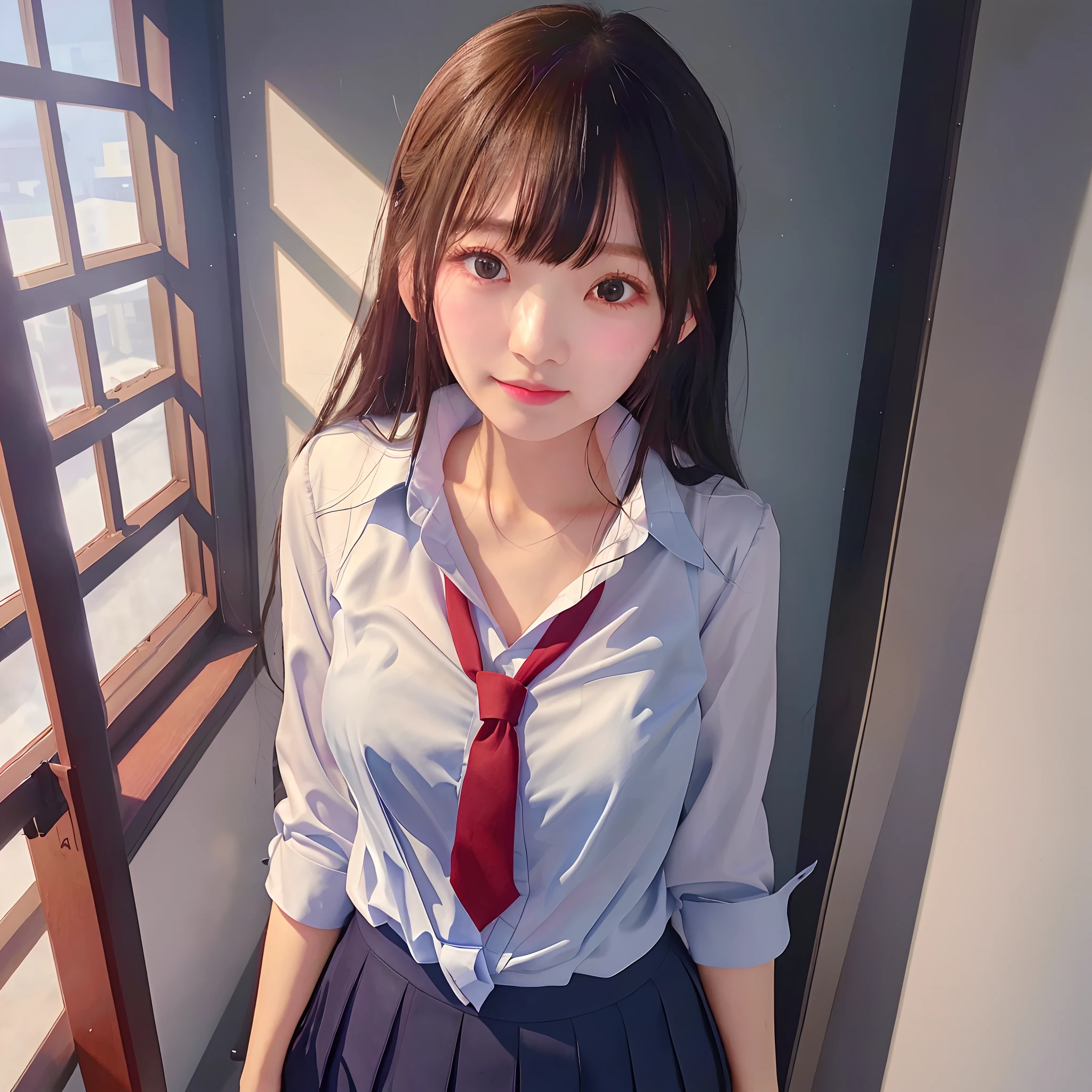 younger sister、Wearing a school uniform、Wet and bra see-through、8K、top-quality、14years、Looking at the camera、Cheeks red、I'm embarrassed、Delicate hand、school hallway、(in 8K、RAW Photography、top-quality、masterpiece:1.2)、(realisitic、Photorealsitic:1.37)、top-quality、High school girl、Black eye、kawaii pose、Slim body、clean lips、Beautiful shape、Beauty、Double eyelids、japanes、Sareme、hight resolution、realistic representation of face、beautifuldetails、(High detailed skin、Skin Details)、Detailed beautiful delicate face、Facing the front、Looking at the camera、Teary-eyed、Moist eyes、Beautiful hair