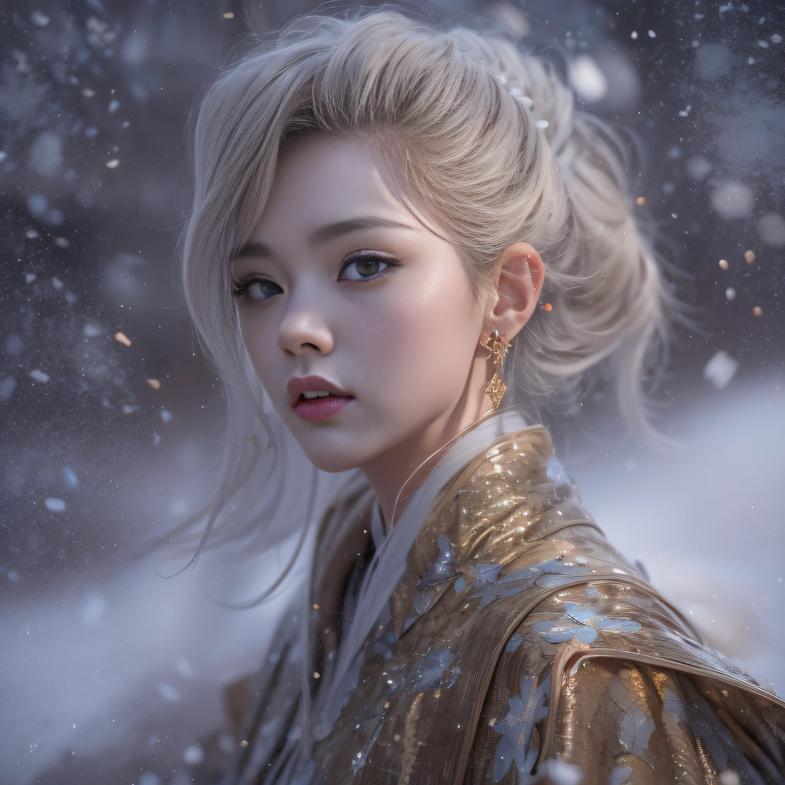 16k(tmasterpiece,k hd,hyper HD,16k)short detailed hair,Transparent area in the back room,Flame Girl ,Yao Lang protector (realisticlying:1.4),Python pattern robe,Purple-pink tiara,Snowflakes fluttering,The background is pure,Hold your head high,Be proud,The nostrils look at people, A high resolution, the detail, RAW photogr, Sharp Re, Nikon D850 Film Stock Photo by Jefferies Lee 4 Kodak Portra 400 Camera F1.6 shots, Rich colors, ultra-realistic vivid textures, Dramatic lighting, Unreal Engine Art Station Trend, cinestir 800,Hold your head high,Be proud,The nostrils look at people