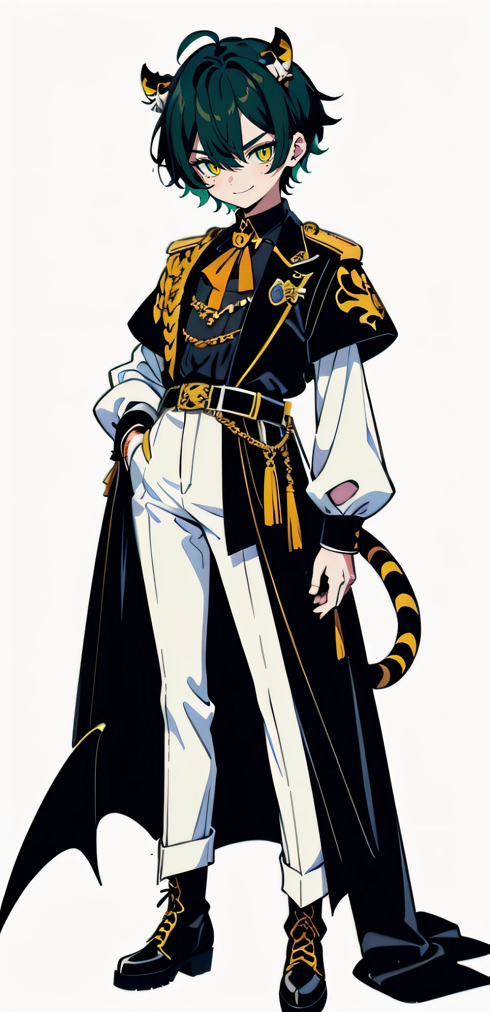 boy，Green hair， Moles under eyes, (Evil smile), Pupil of the slit, (Mad eyes), Evil,、