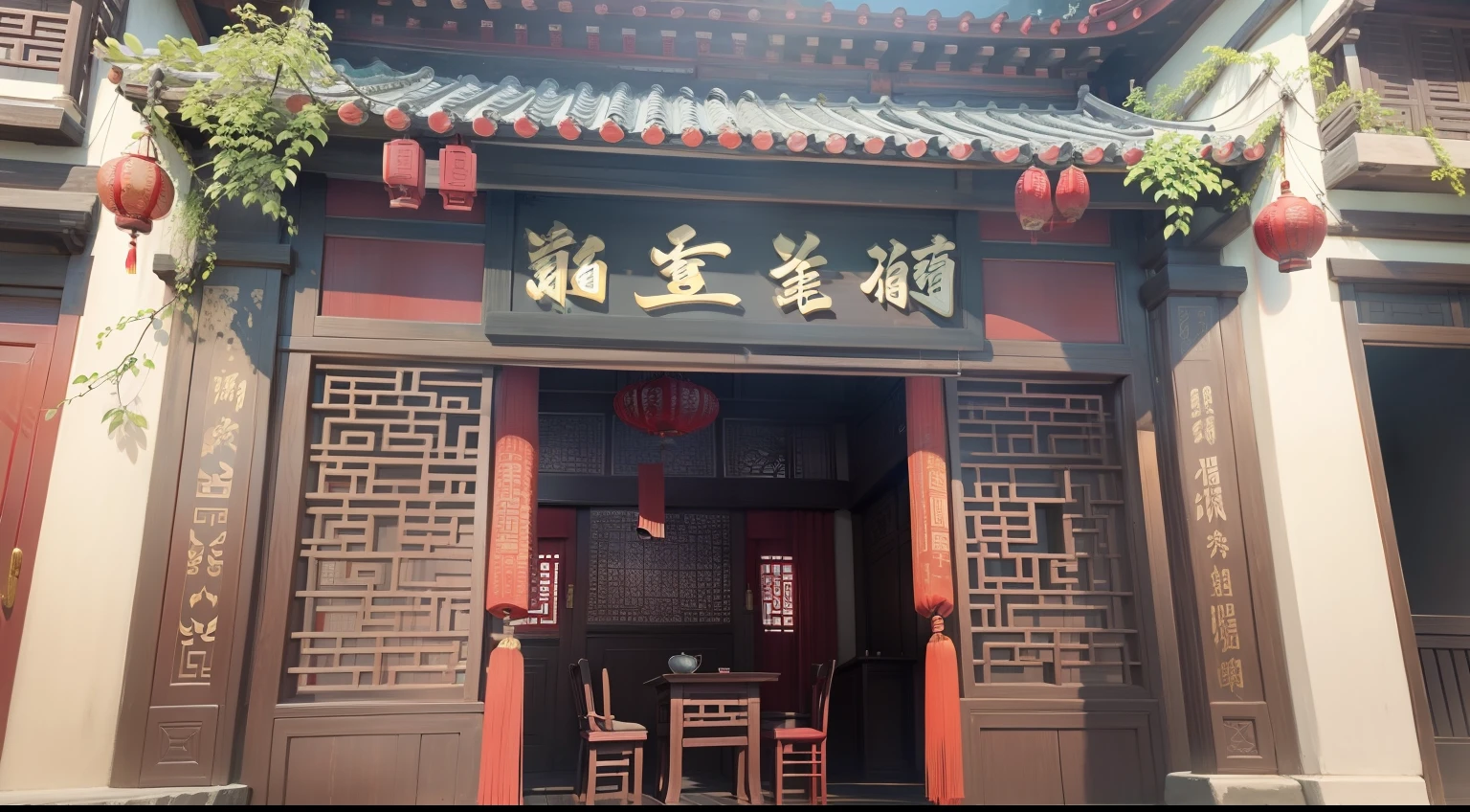 Ancient Chinese red,Elegance,There are three tables inside,Spacious inside