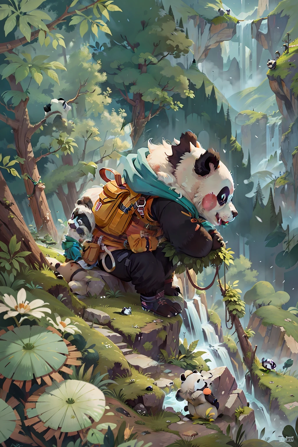 Panda climbing mountains