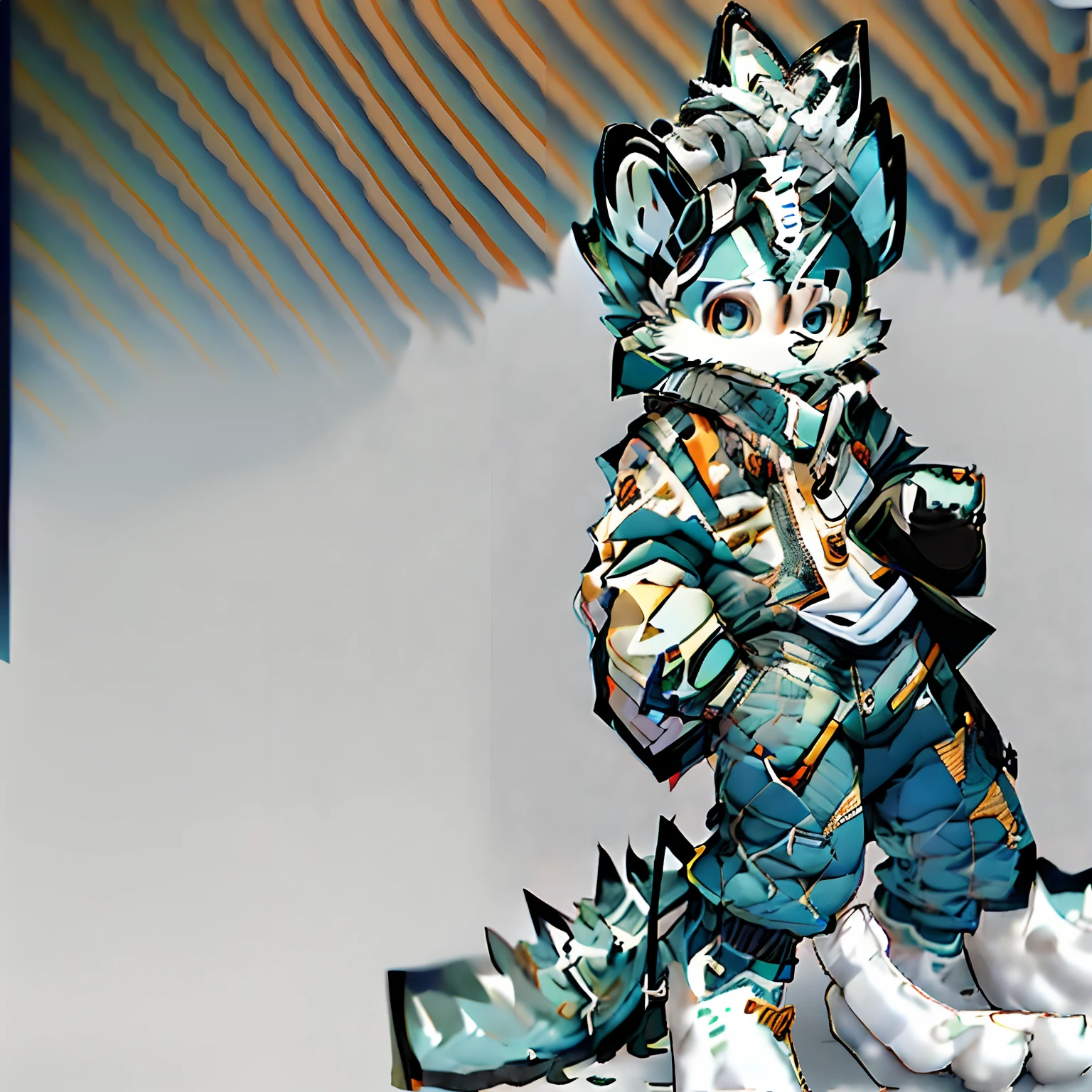 there is a stuffed animal that is sitting on a bed,Wear clothing all over,latex suit,SFW version,detailed full body,full body detailed,highly detailed whole body,silver eyes full body,whole body picture,full body shooting hyper detail,Furry character,Furry body, hairy hair!!!,Furry ,Latex clothing,Hairy head,Gold eyes,Anubis