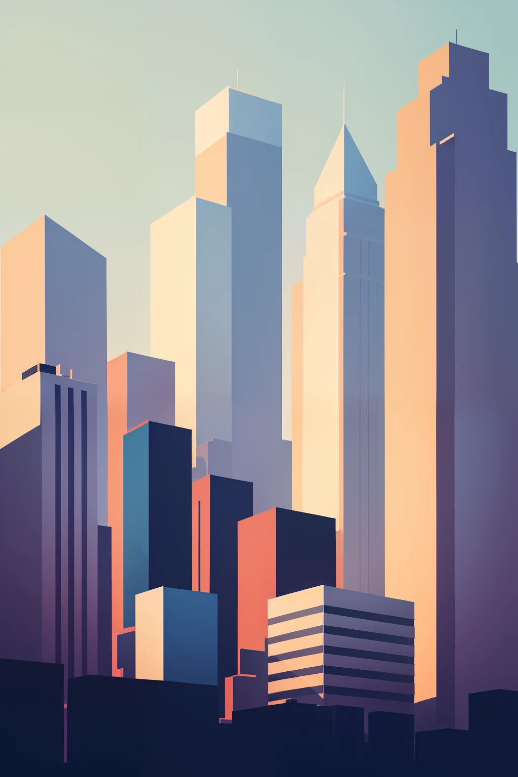 Draw a cityscape inspired by Julian Opie with simple lines and bright block colors.