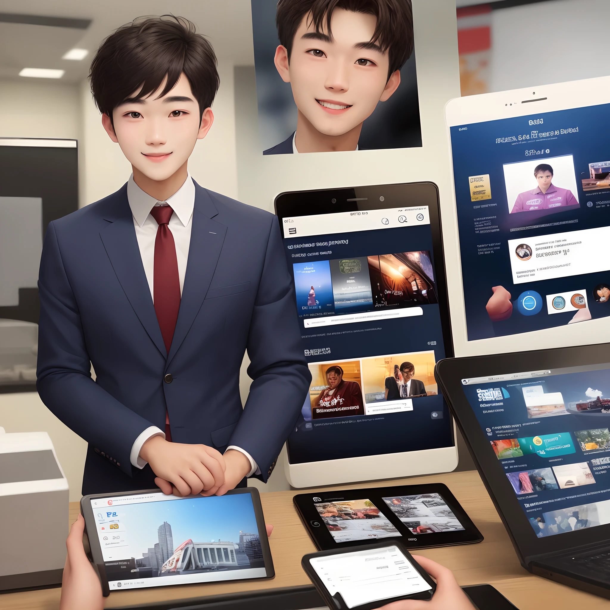 A business boy who sells over the internet, Promoting products and services