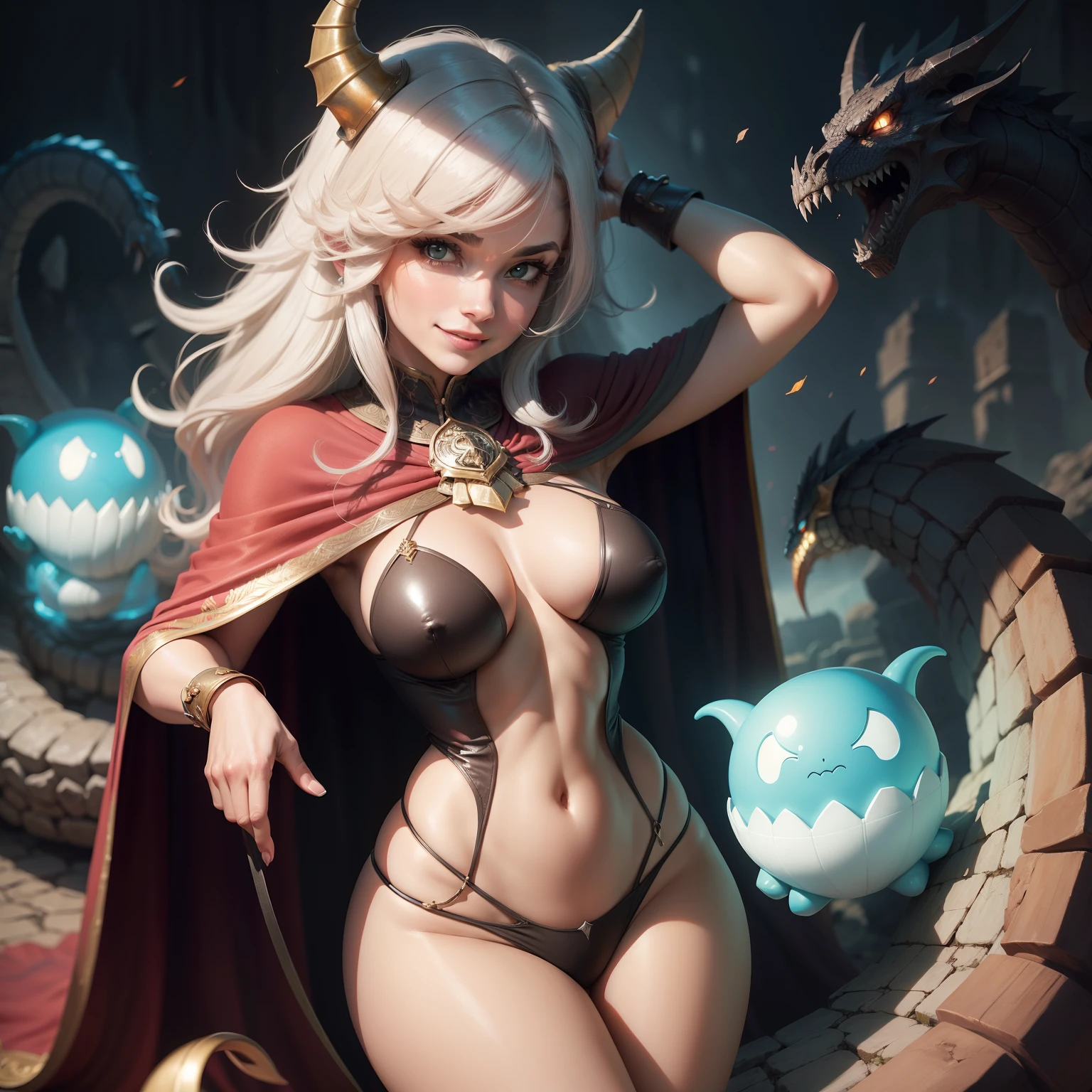 obra-prima, melhor qualidade, Sheila, Dungeos & Dragons, Cape, turn invisible, cabelos vermelhos, decote, old cartoon, corpo escultural, olhar sensual, sorriso
