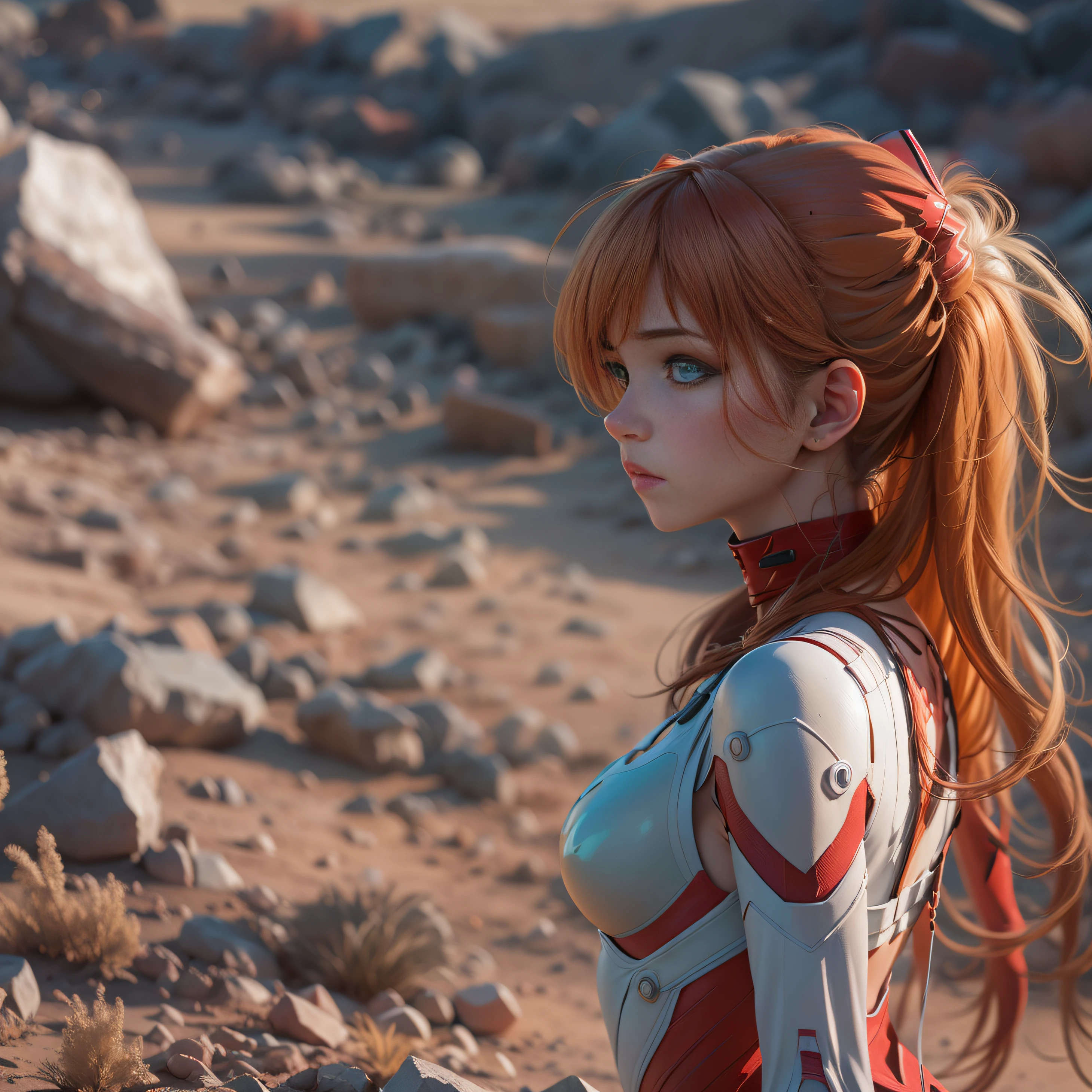 1 girl, Asuka Langley Shikinami, Caminando por una ciudad en ruinas en un desierto al atardecer, piedras rojas, ((ojos azules)), ((pecas en el rostro)), en plugsuit transparente, ((perfecto)), ((small ass)), (((DeepVnecklineslipdress))), Trazado de rayos, NVIDIA RTX, Super resolution, Irreal 5, Sub-Surface Scatterring, Texturas PBR, postprocesamiento, Anisotropic filtering, profundidad de campo, maximum sharpness and sharpness, Texturas multicapa, Mapeo de albedo y especular, sombreado de superficie, Accurate simulation of light-material interactions, proporciones perfectas, octane representation, duotone lighting, ISO bajo, balance de blancos, regla de tercios, apertura amplia, 8K RAW, high-efficiency subpixels, sub-pixel convolution, glow particles